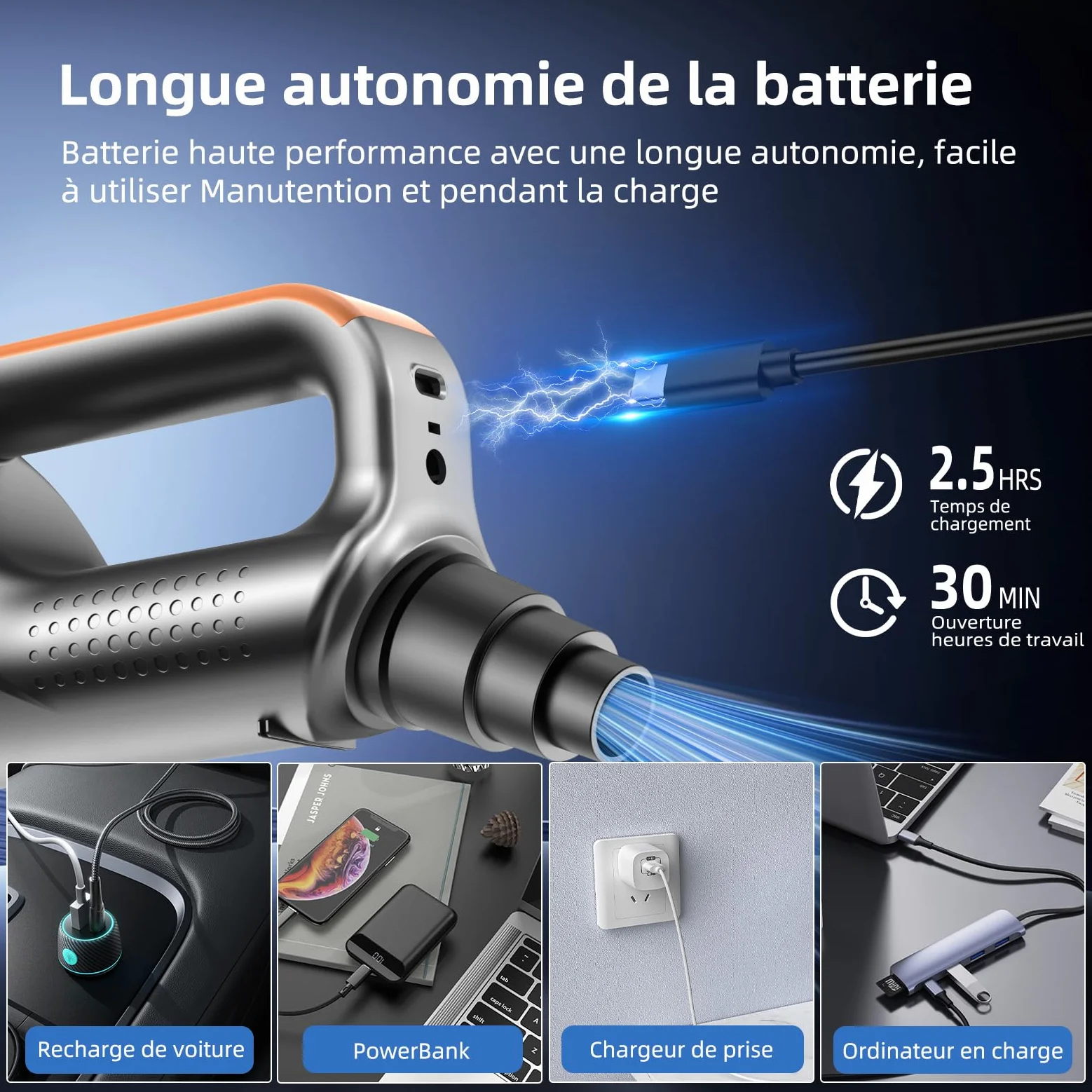 Aspirateur à Main, 26000Pa 4-in-1 Aspirateur sans Fil Puissant, Dépoussiérage par One Pression, Moteur sans Balais, écran HD et Lumière LED, Mini Aspirateur Voiture pour Maison/Bureau/Voiture, Orange