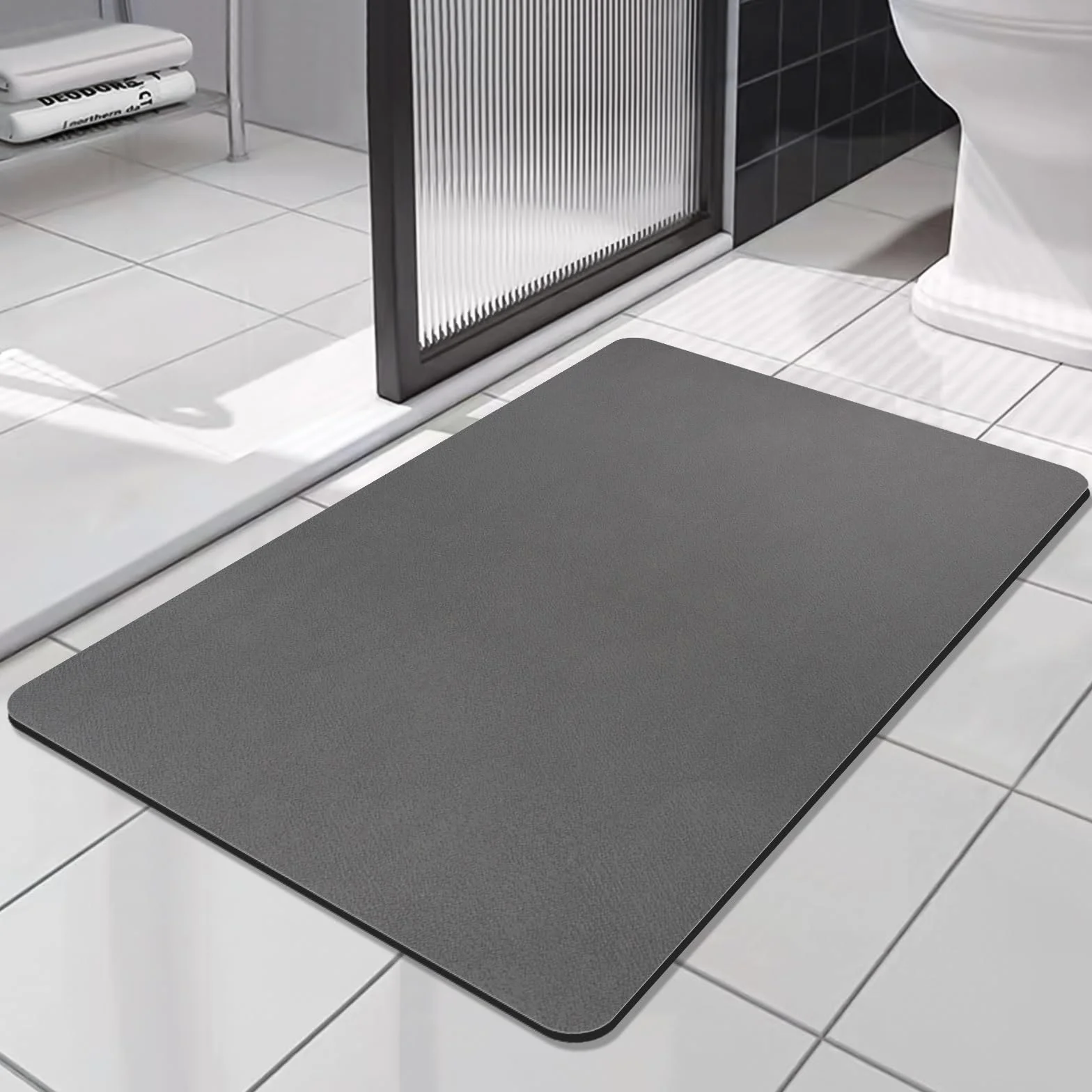 Tapis de Bain Antidérapant en Diatomite Super Absorbant 40x60cm Gris Foncé