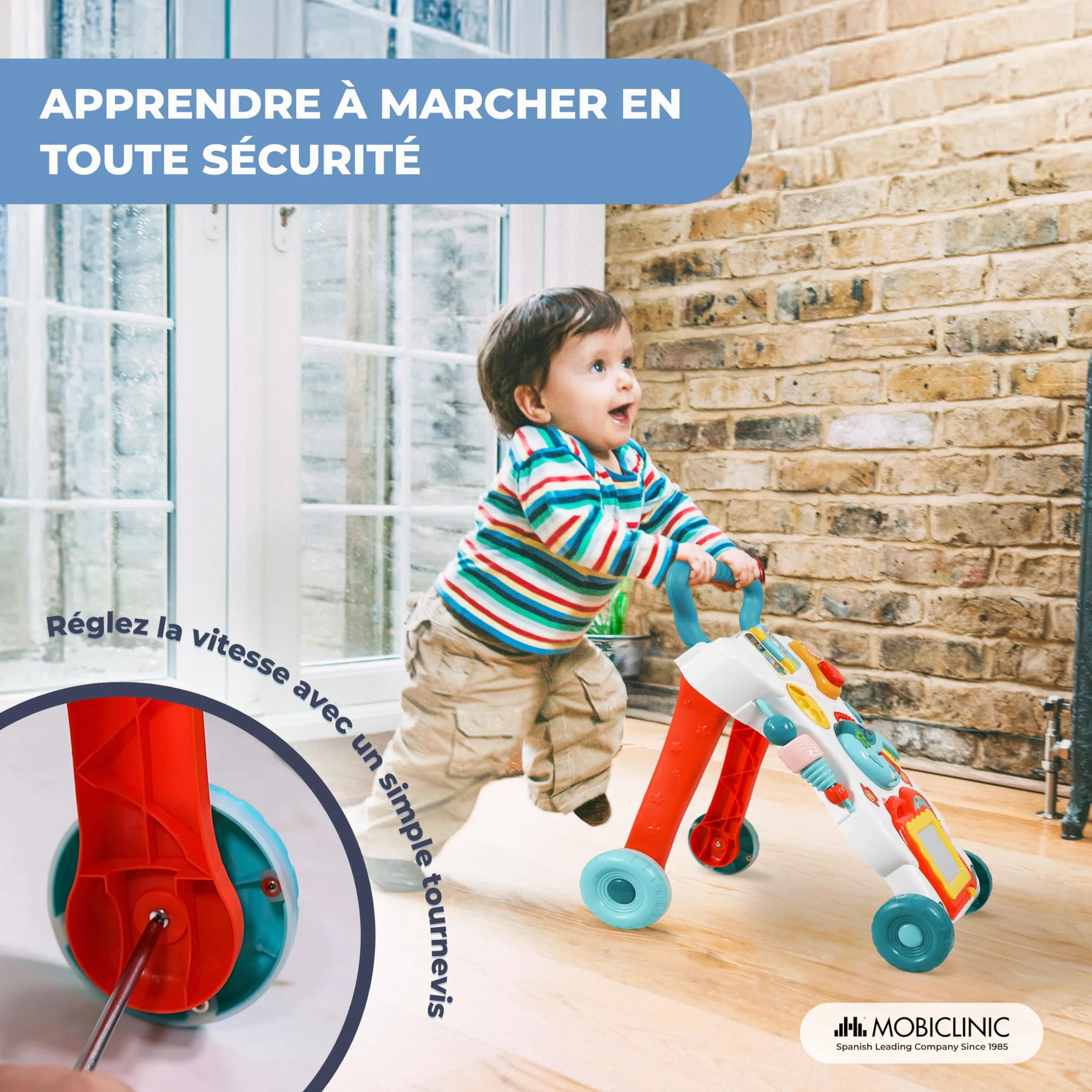 Mobiclinic Chariot de Marche Bébé avec Musique et Lumières, Vitesse Réglable, Jouets Amovibles, + 6 mois, Multicolore