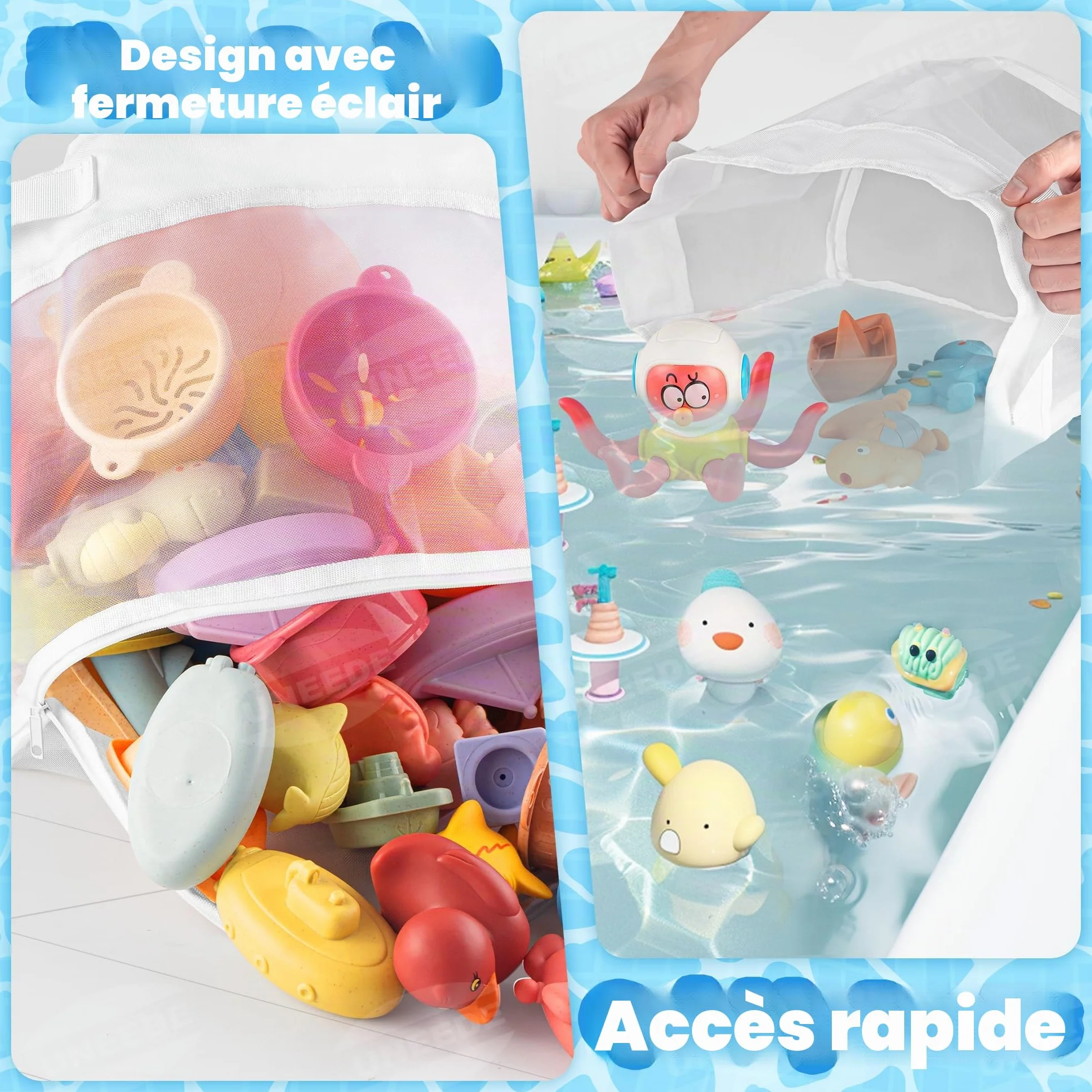 UNEEDE Filet Rangement Jouet Bain Bebe avec 4 Crochets Adhésifs