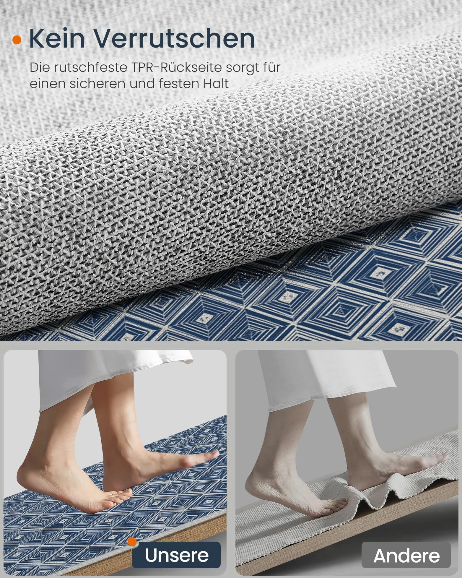 Tapis Lavable Losange Rayé, Antidérapant Géométrie Orientale, Résistant Aux Taches pour Intérieur, Décoration pour Salon, Chambre À Coucher, Bureau - Bleu Marine - 80X150Cm