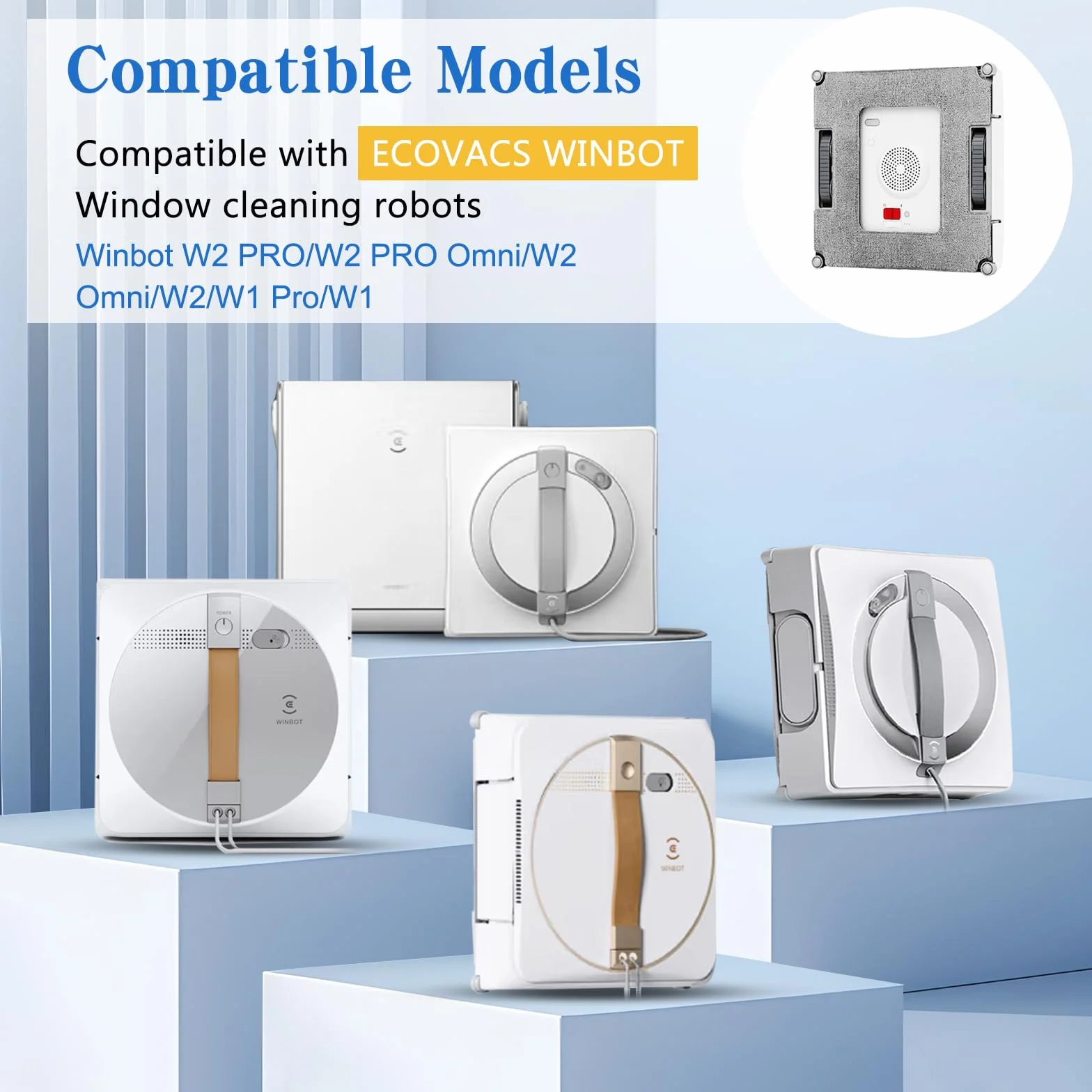 Kit Serpillère Rechange pour Ecovacs Winbot W2 PRO, W2 PRO Omni, W2 Omni, W2, W1 Pro, W1 - 8 Pièces Microfibre