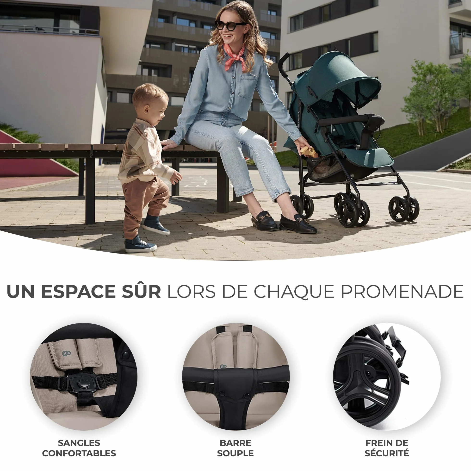 Kinderkraft TIK Poussette Légère 6,5 kg Poussette De Voyage Dossier Réglable 17kg Beige
