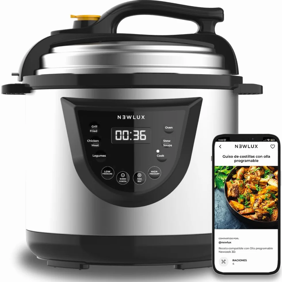 Mijoteuse Électrique Programmable NEWLUX Chef Pot V110, 1000W, 6L, 10 Programmes, Duo-pressure