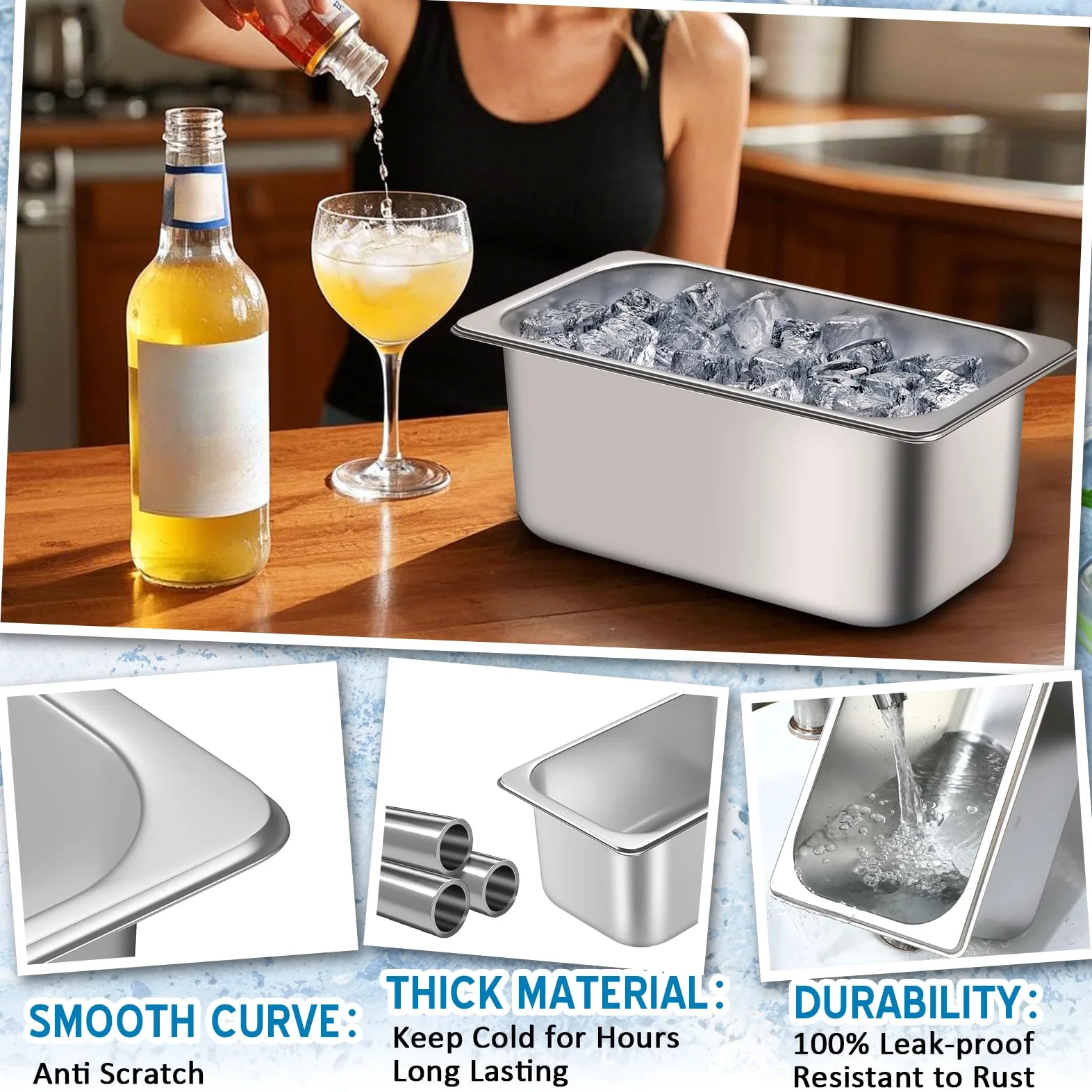 meekoo Lot de 2 seaux à glace en acier inoxydable pour fête, vin, bière, champagne, congélateur, cocktails, rafraîchissement du vin pour Mimosa (petite taille)