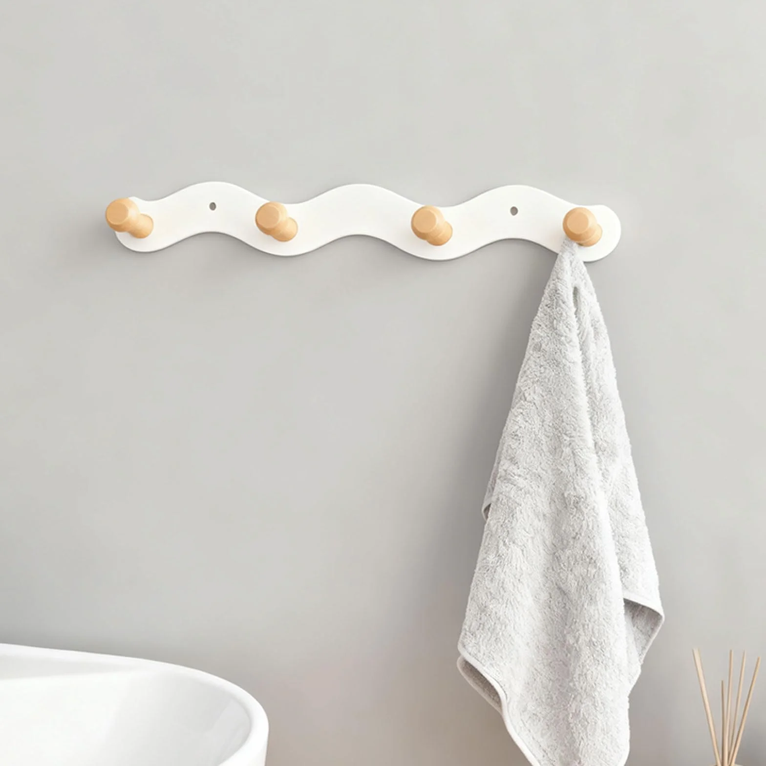 Porte-manteau mural sans perçage 35,5 cm crochets en bois double option montage garde-robe enfant couloir chambre salon salle de bain