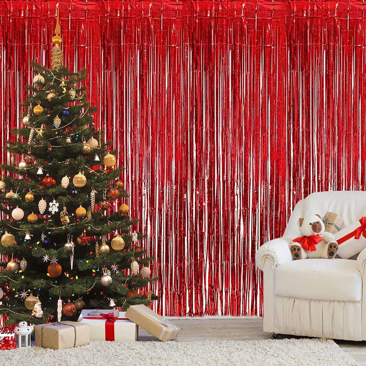 Rideau Métallique Frange Rouge 1m x 2m CC Wonderland Zone Décoration Anniversaire Noël Party