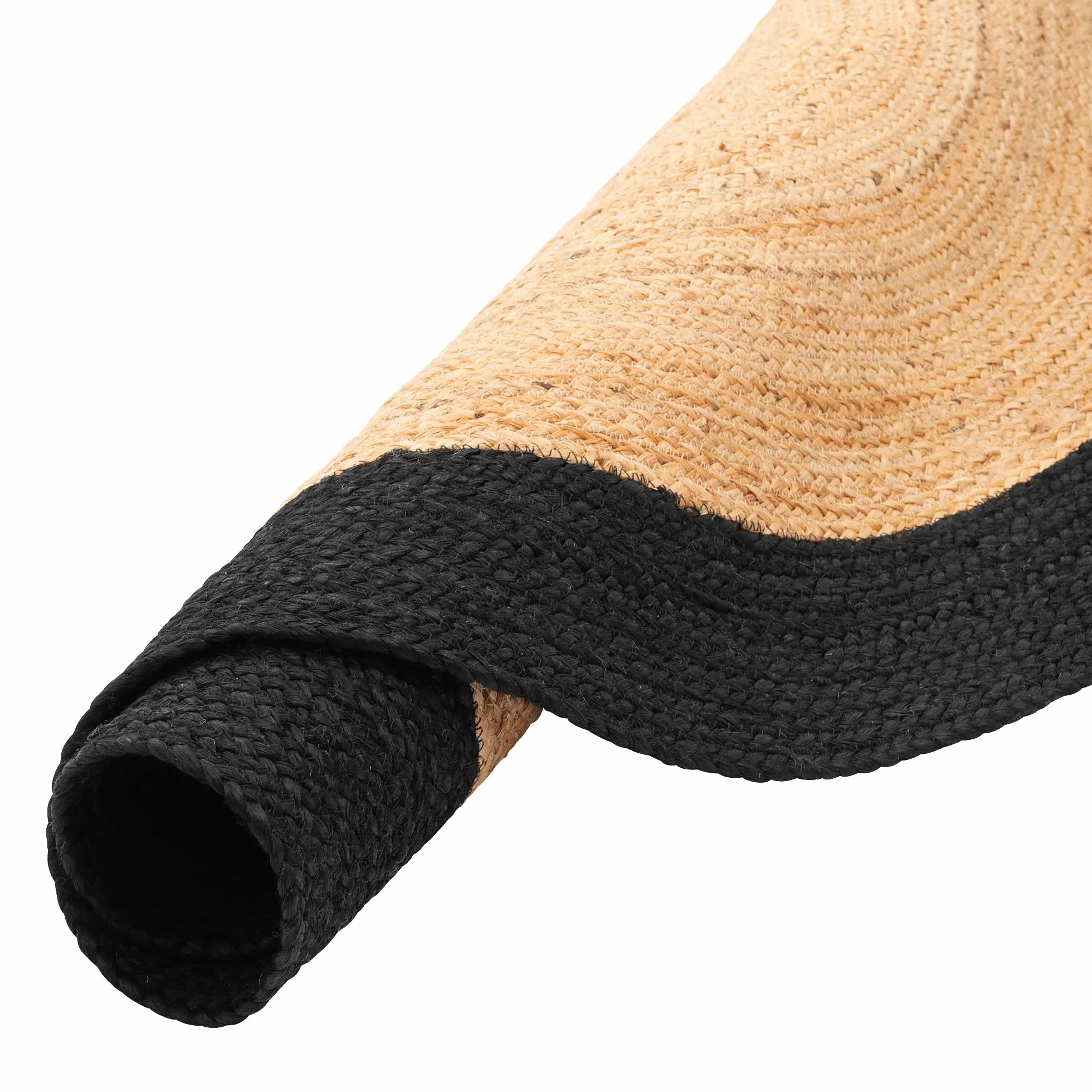 Pergamon Tapis Jute Salsa Bordure Noire Rond – Fibre Naturelle Fait Main