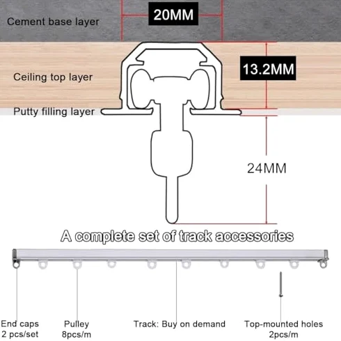 Rail de rideau de plafond encastré – Tringle cachée pour séparateurs de pièce et solutions d'intimité Montage au plafond lisse Design parfait pour la maison et le bureau