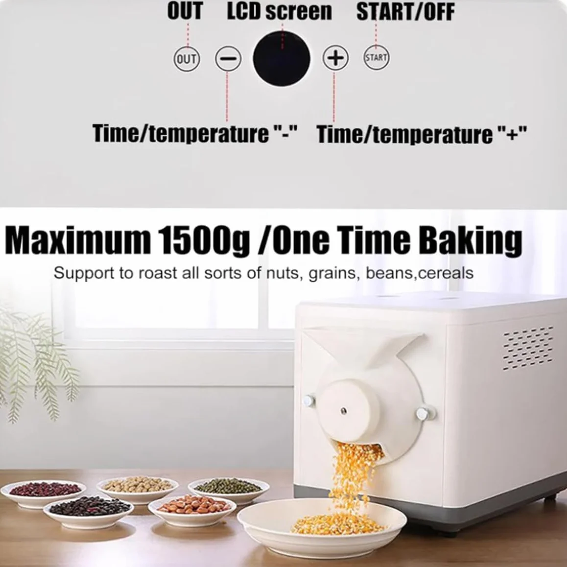 Torréfacteur de café 1600 W, machine de torréfaction de grains domestique 1500 G, réglable 0-250°C