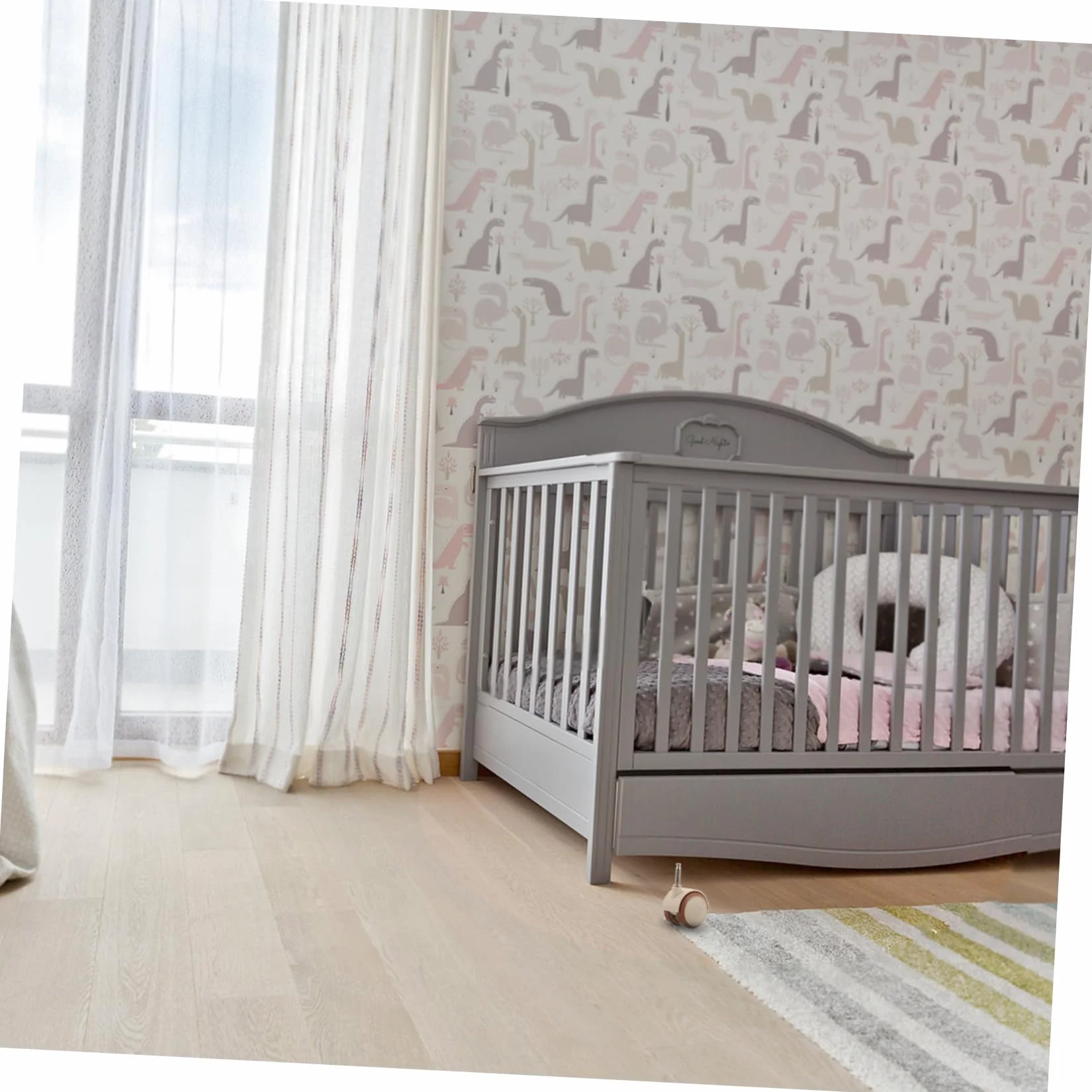 Roulettes Pivotantes en Caoutchouc Frein pour Lit Bébé, Roues Doubles Silencieuses Beige