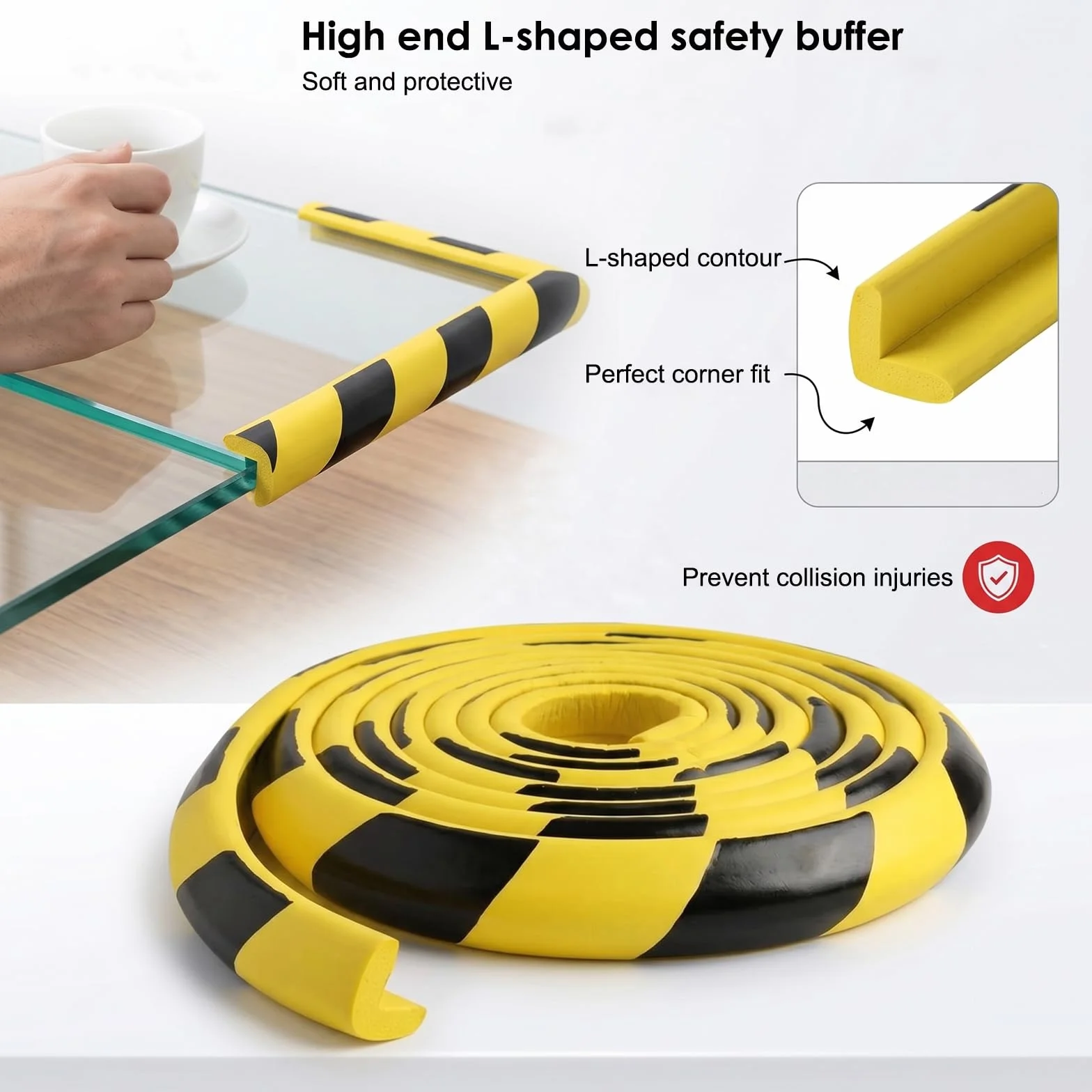 RANJIMA Protection d'angle en Mousse NBR en Forme de L 5 m Noir et Jaune Autocollant