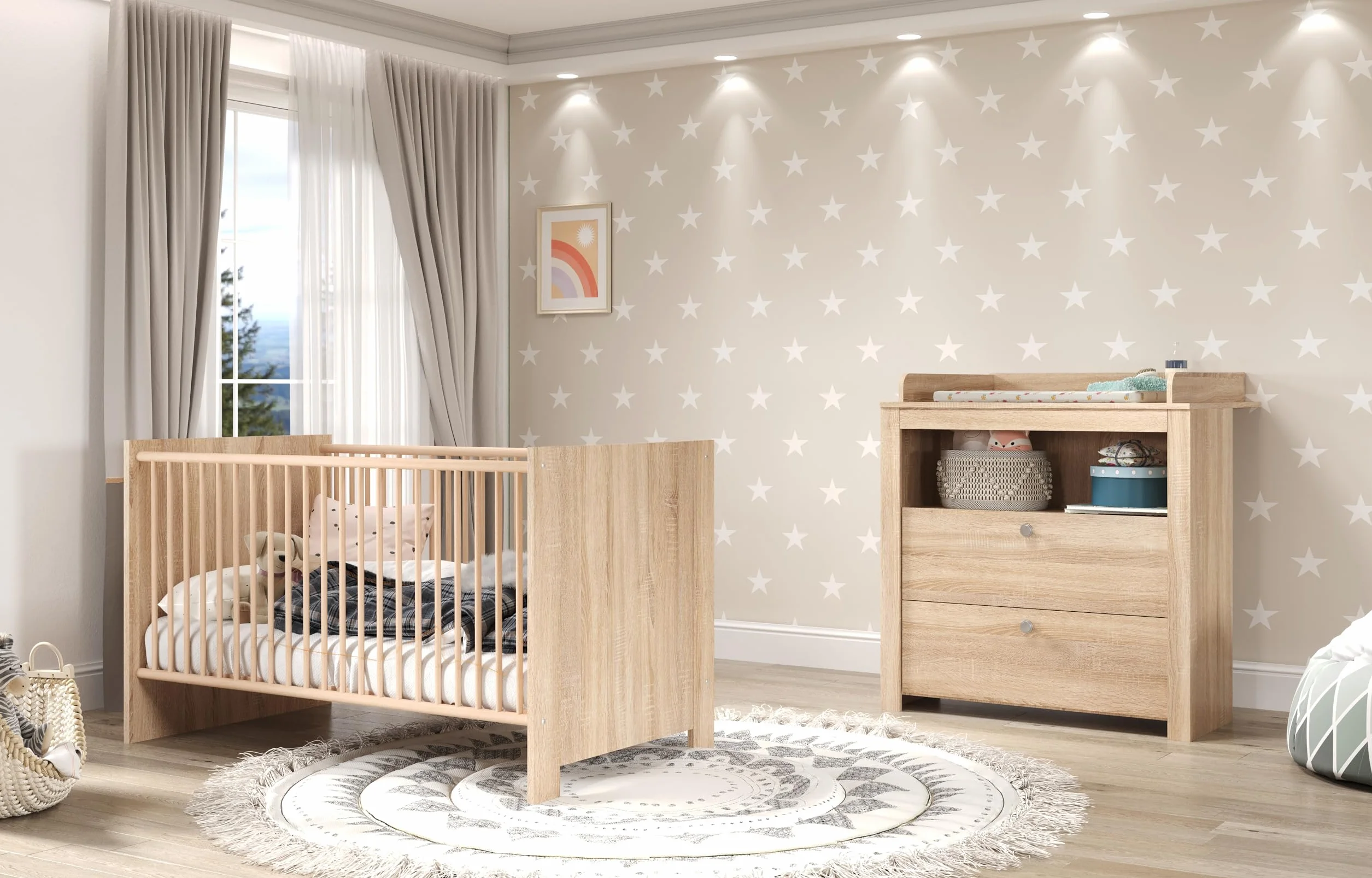 Trendteam Smart Living Olivia Mobilier de Chambre de bébé combiné 2 pièces Chêne Clair