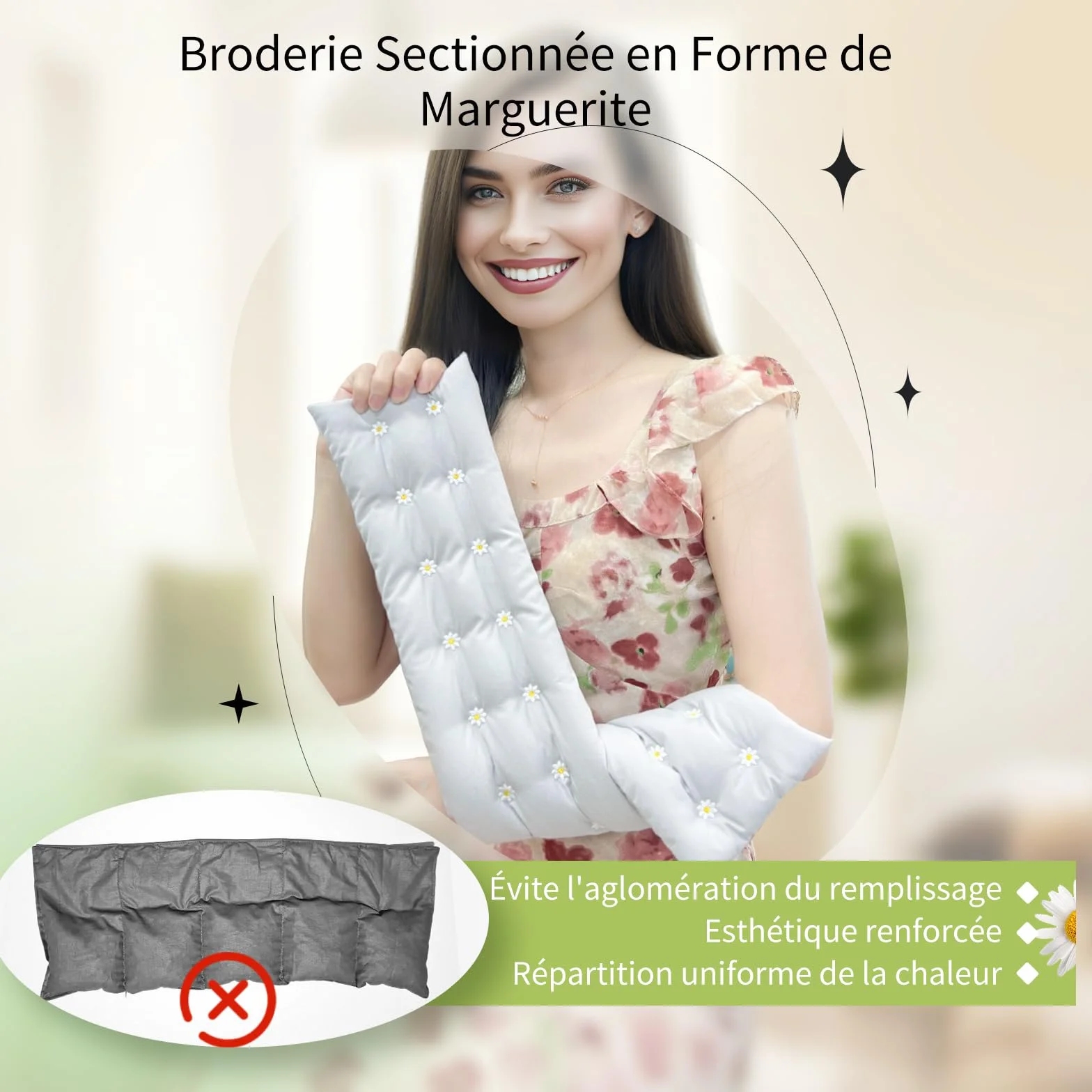 UNCN Longue Coussin Chauffant du cou Cervicales Micro Onde - housse amovible, Bouillotte Micro-Onde, graine de lin, noyaux cerises (Bleu)
