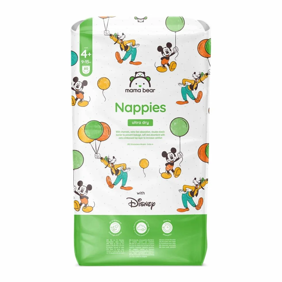 Mama Bear Disney Couches bébé Ultra Absorbantes Taille 4+ (9-15 kg) Blanc 80 Unités PACK MENSUEL