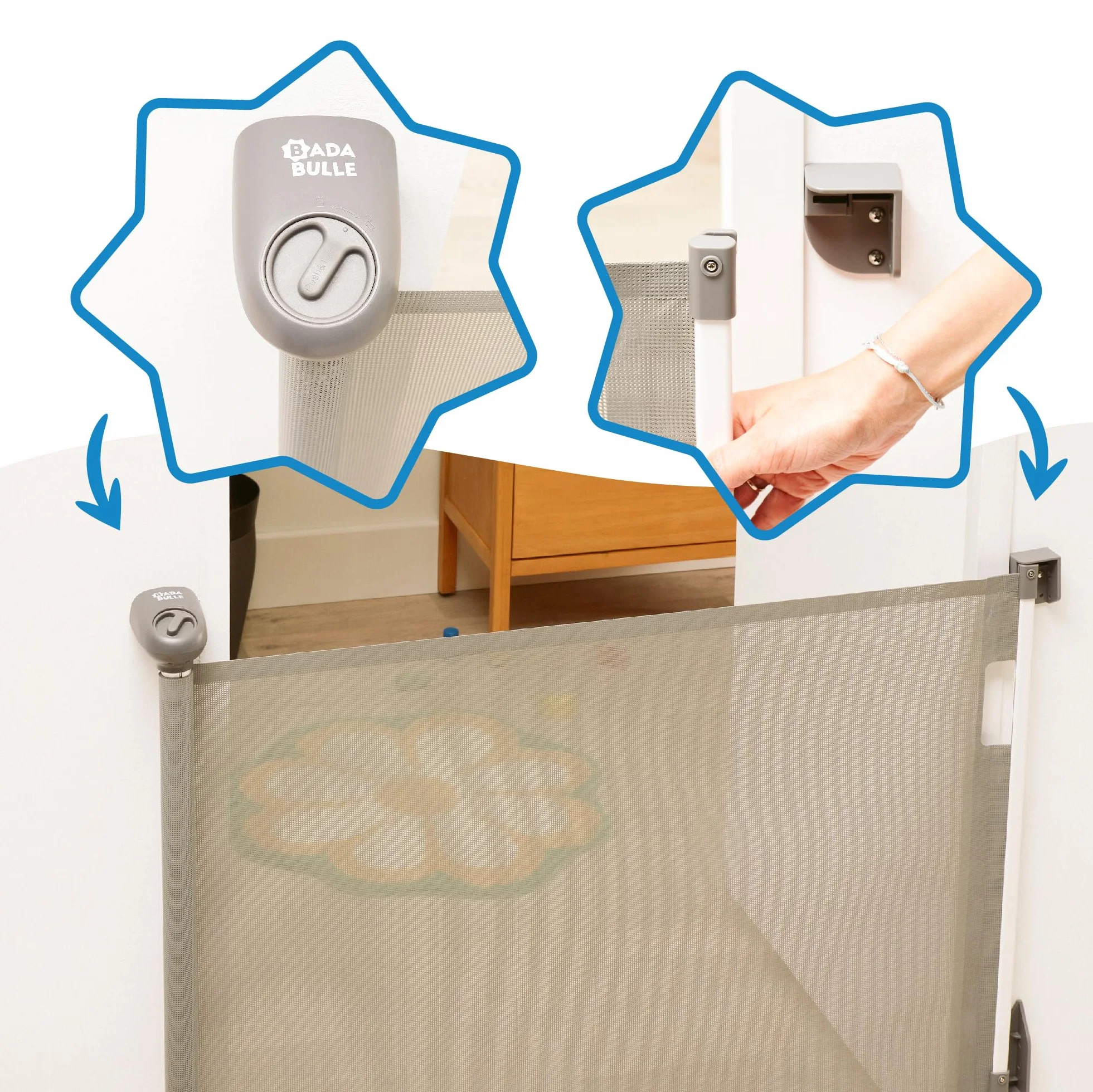 Badabulle Barrière de Sécurité Enfant Safe&Roll - Barrière Rétractable Extensible jusqu'à 140cm - Fixation Vis