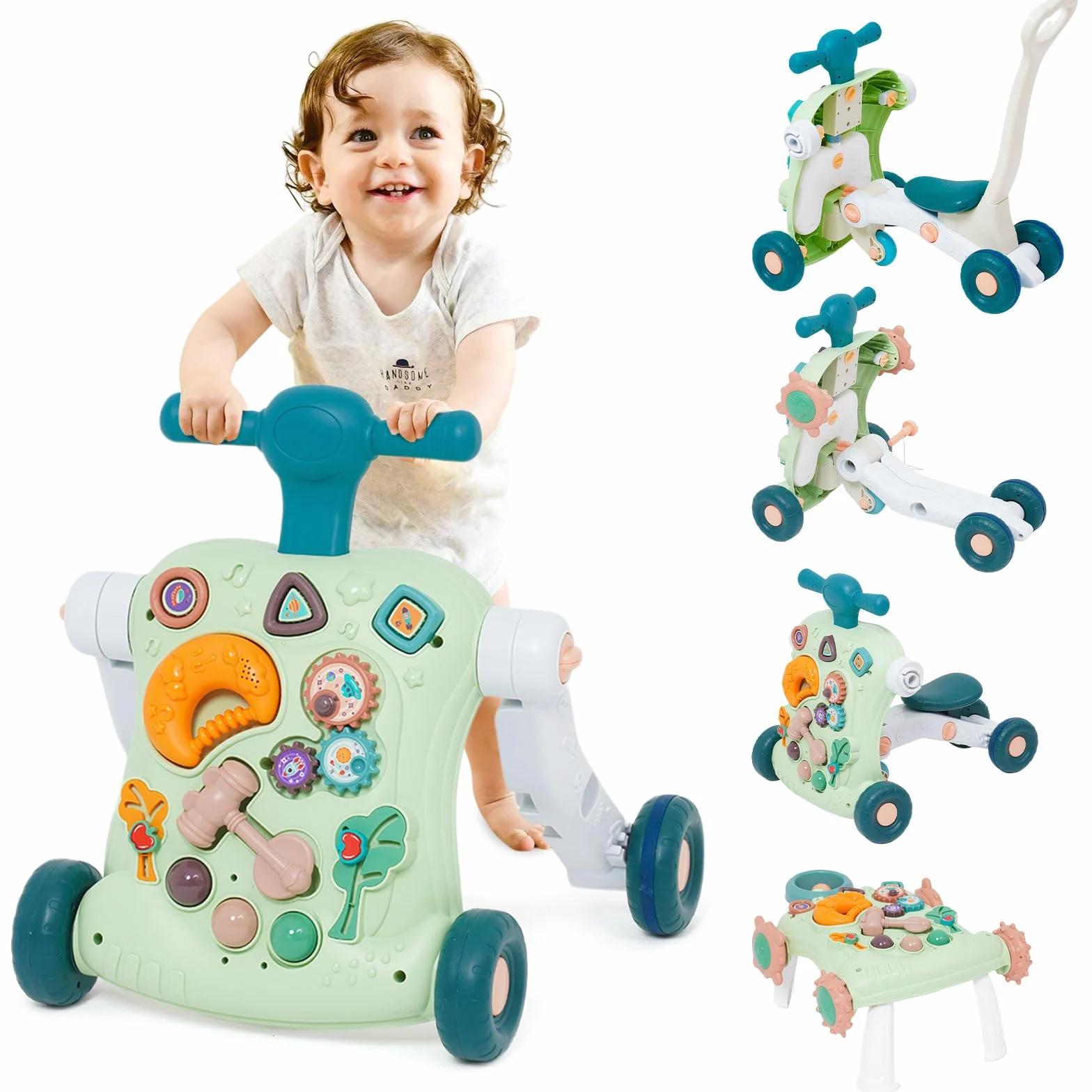 Trotteur Bébé 6 en 1 Multifonctionnel avec Musique et Table d'Activité d'Éveil