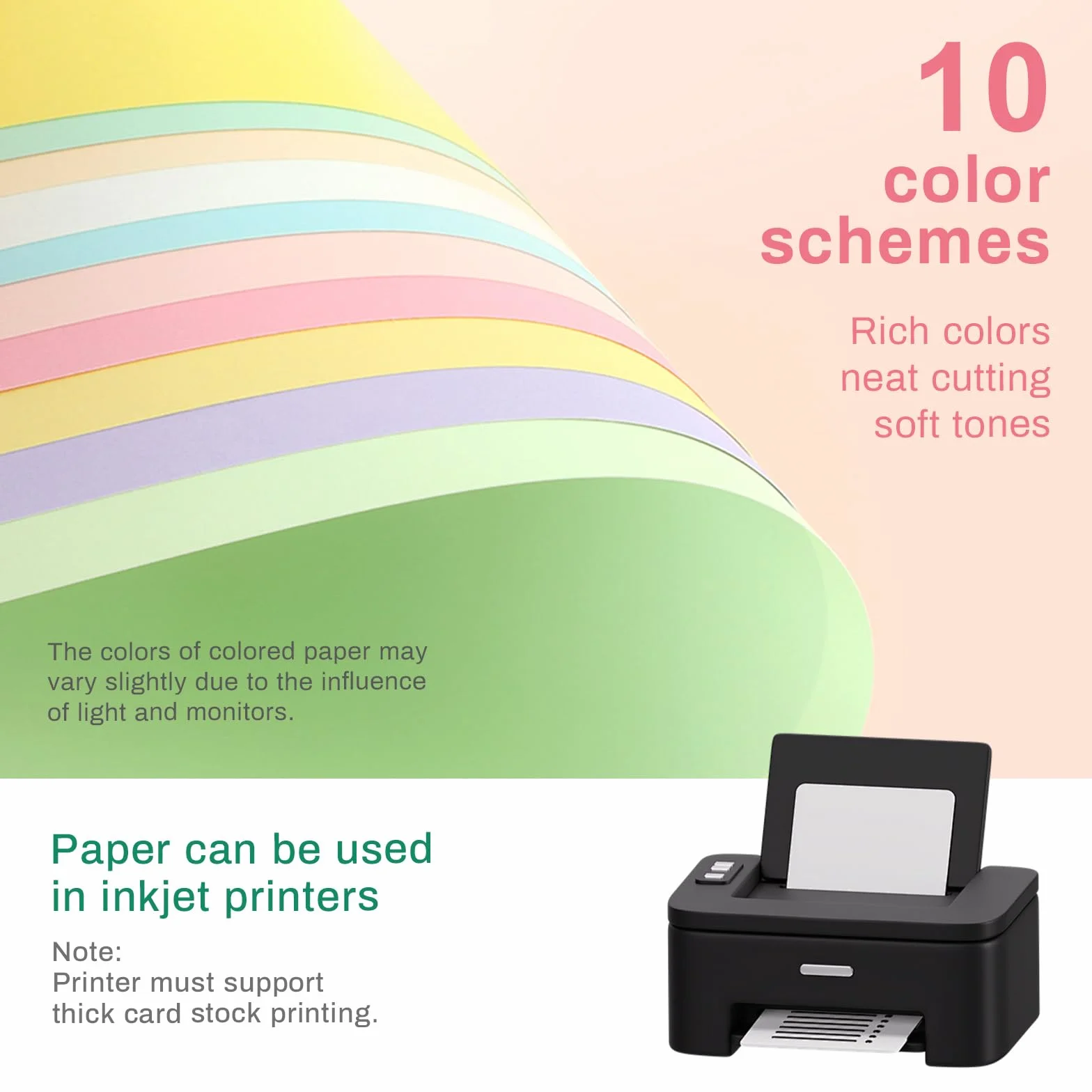 Papier Cartonné Pastel A4 50 Feuilles 10 Couleurs Douces pour Maison École Bricolage