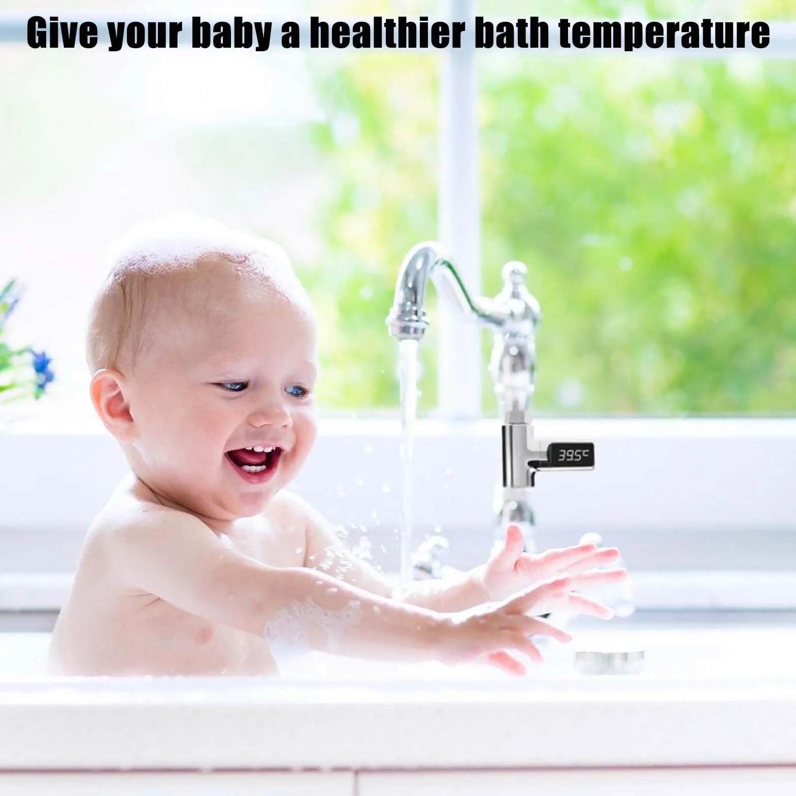 Thermomètre de bain numérique 5-85°C écran rotatif 360° débit d'eau en temps réel