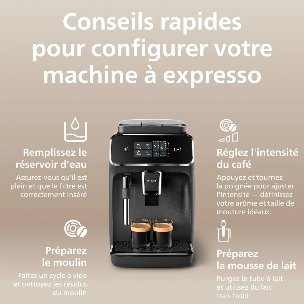 PHILIPS Expresso broyeur Série 2200-2 Machine à café grain Écran tactile Noir mat EP2220/10