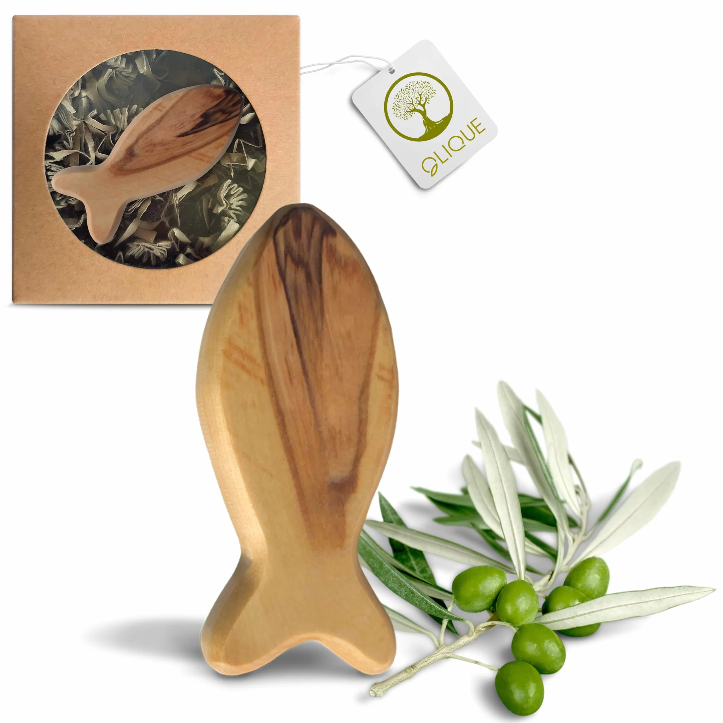 Figurine artisanale poisson en bois d'olivier cadeau naissance baptême communion confirmation