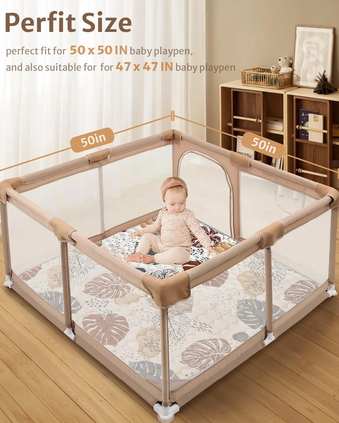 Tapis d'éveil Bébé 127x127cm Lavable Antidérapant Pliable Style Bohème