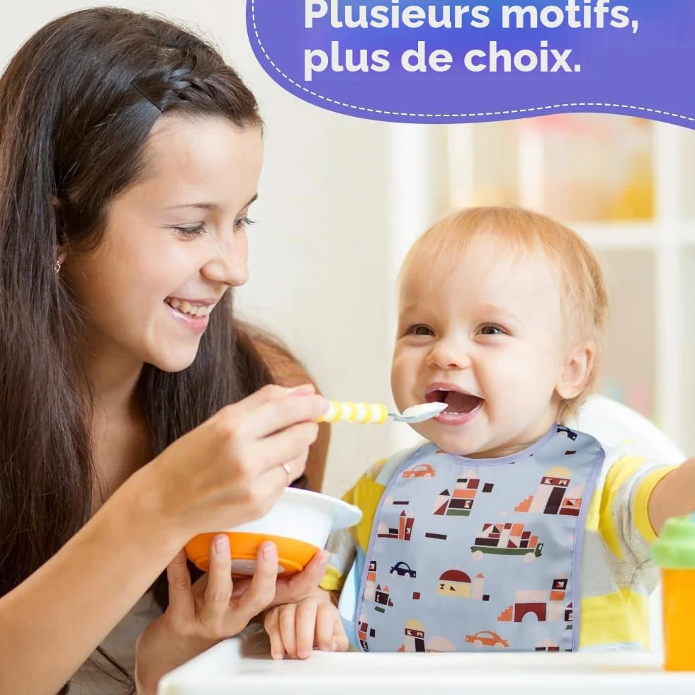Bavoirs Bébé 7pcs Imperméable Lavable Bandana Grandes Poches Alimentaires