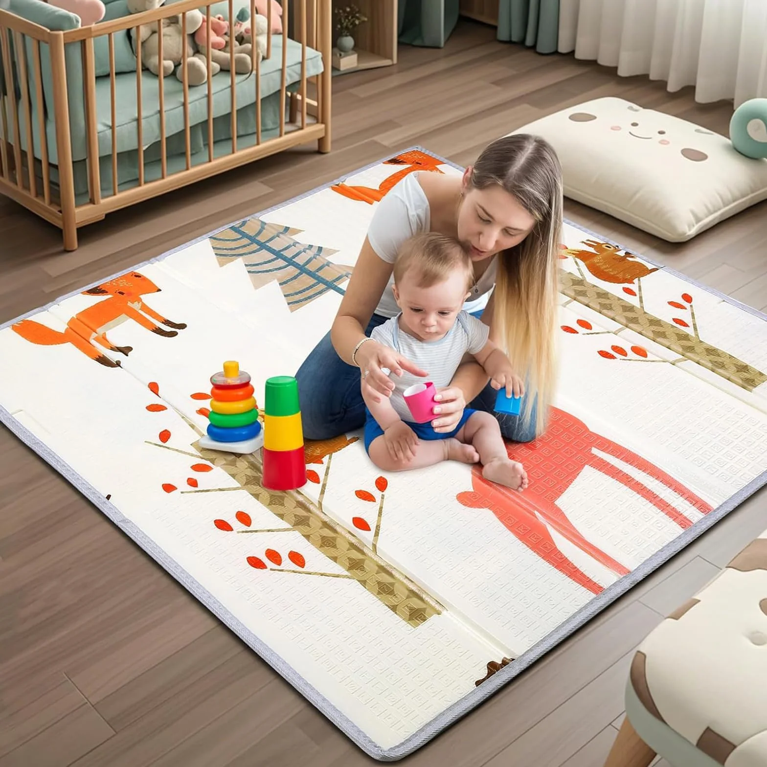 Tapis de Jeux Bebe Pliable 120x120CM XPE Antidérapant Imperméable Reversible