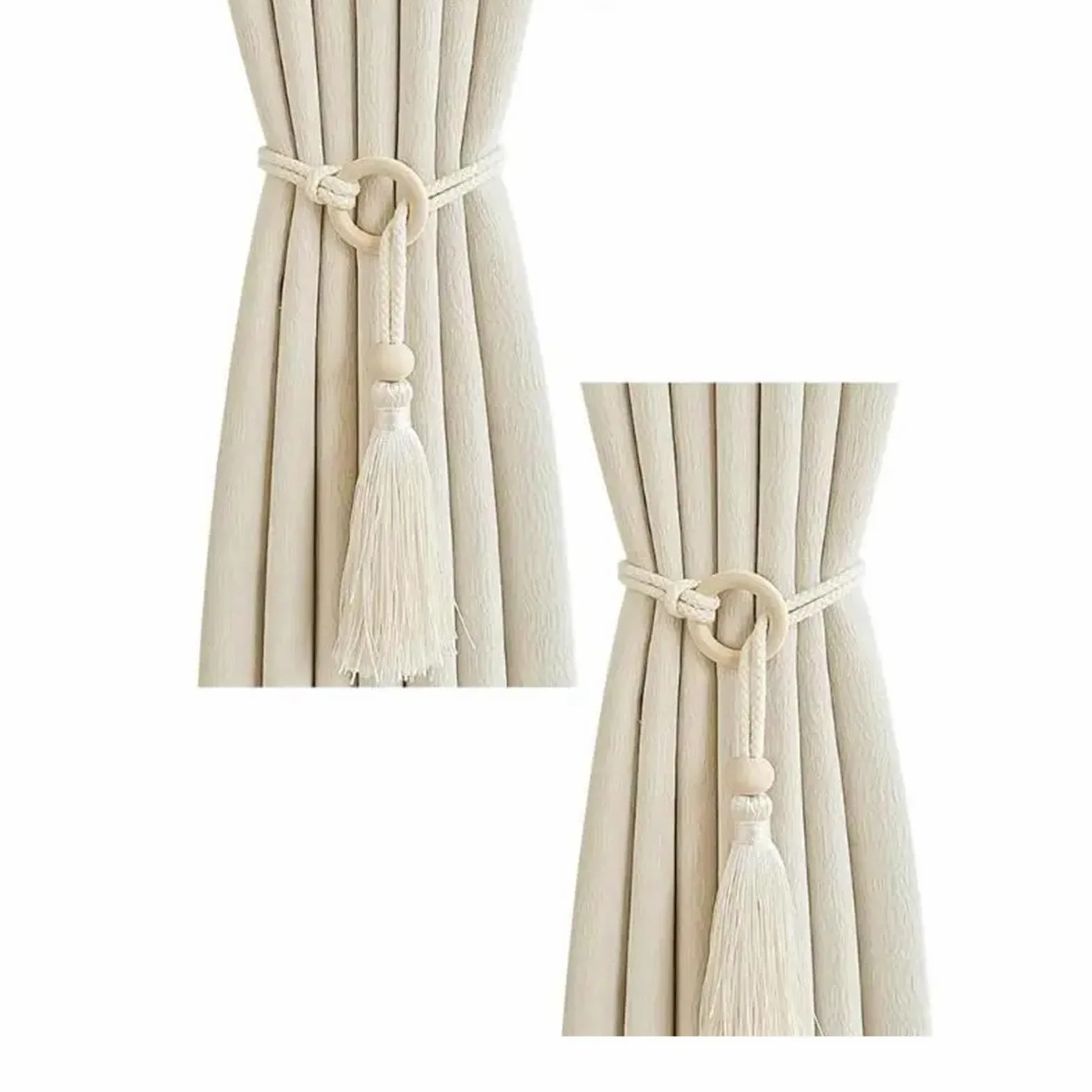 Lot de 20 embrasses de rideaux en coton naturel avec pampilles tissées à la main pour décoration de la maison (embrasses à anneaux)