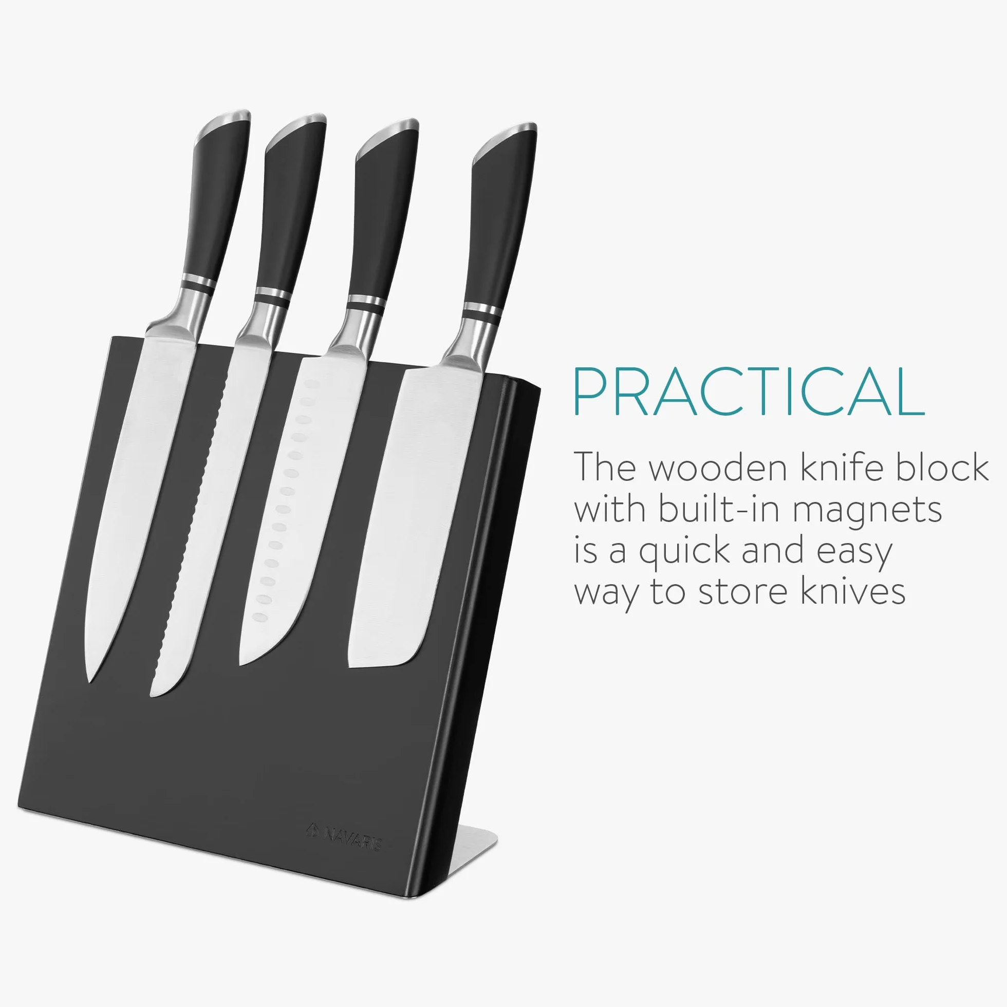 Navaris Bloc à Couteaux Magnétique Bois d'hévéa 27,7 x 27,5 cm Support Vertical Aimanté
