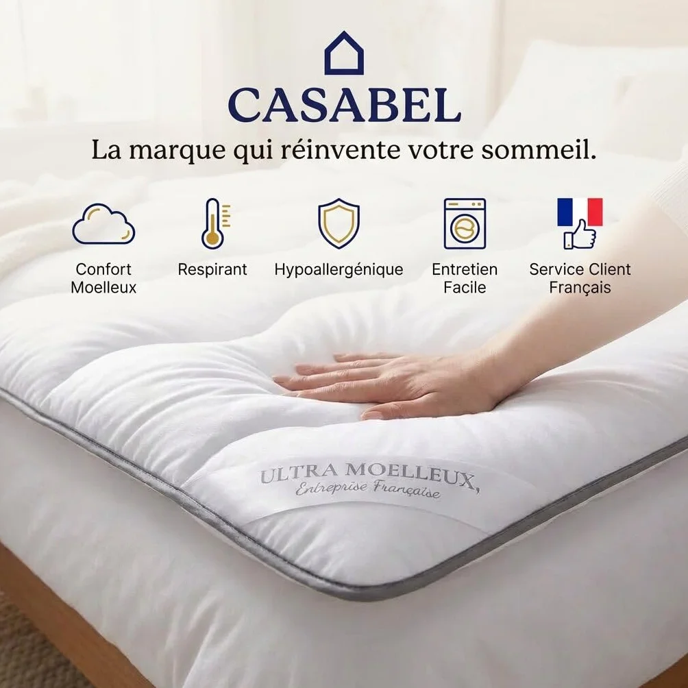 CASABEL Surmatelas Nuage 140x190 cm Microfibre Anti-acarien Respirant Matelas 2 Places