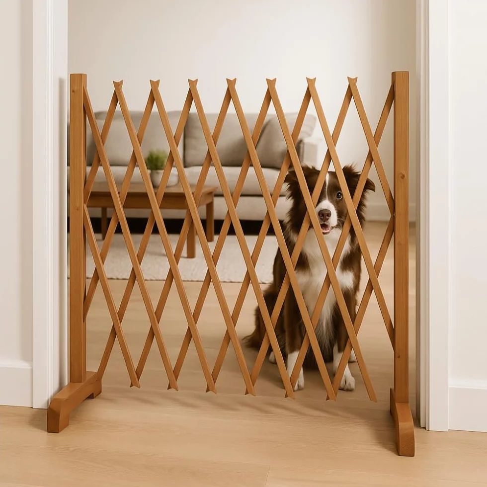 Barrière de Sécurité Extensible 30-140 x 90 cm Bois Sans Perçage Chien Animaux