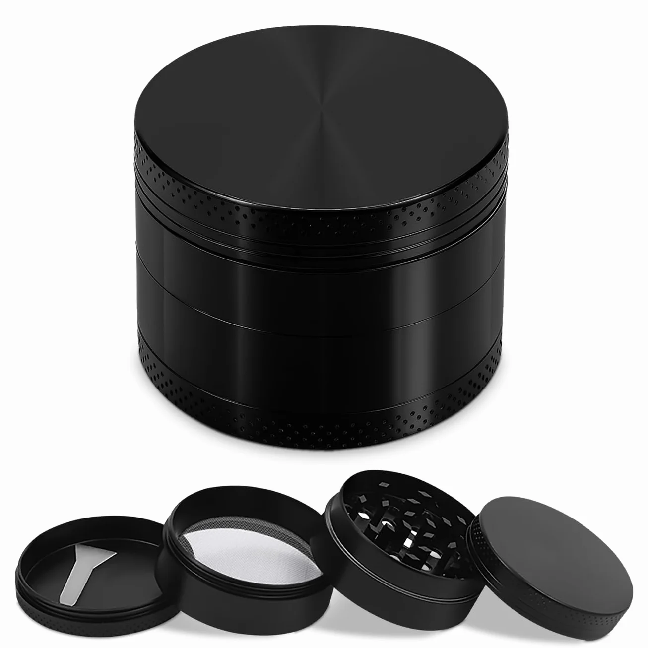 Lot de 4 broyeurs en acier inoxydable 50 mm pour épices et herbes - Noir