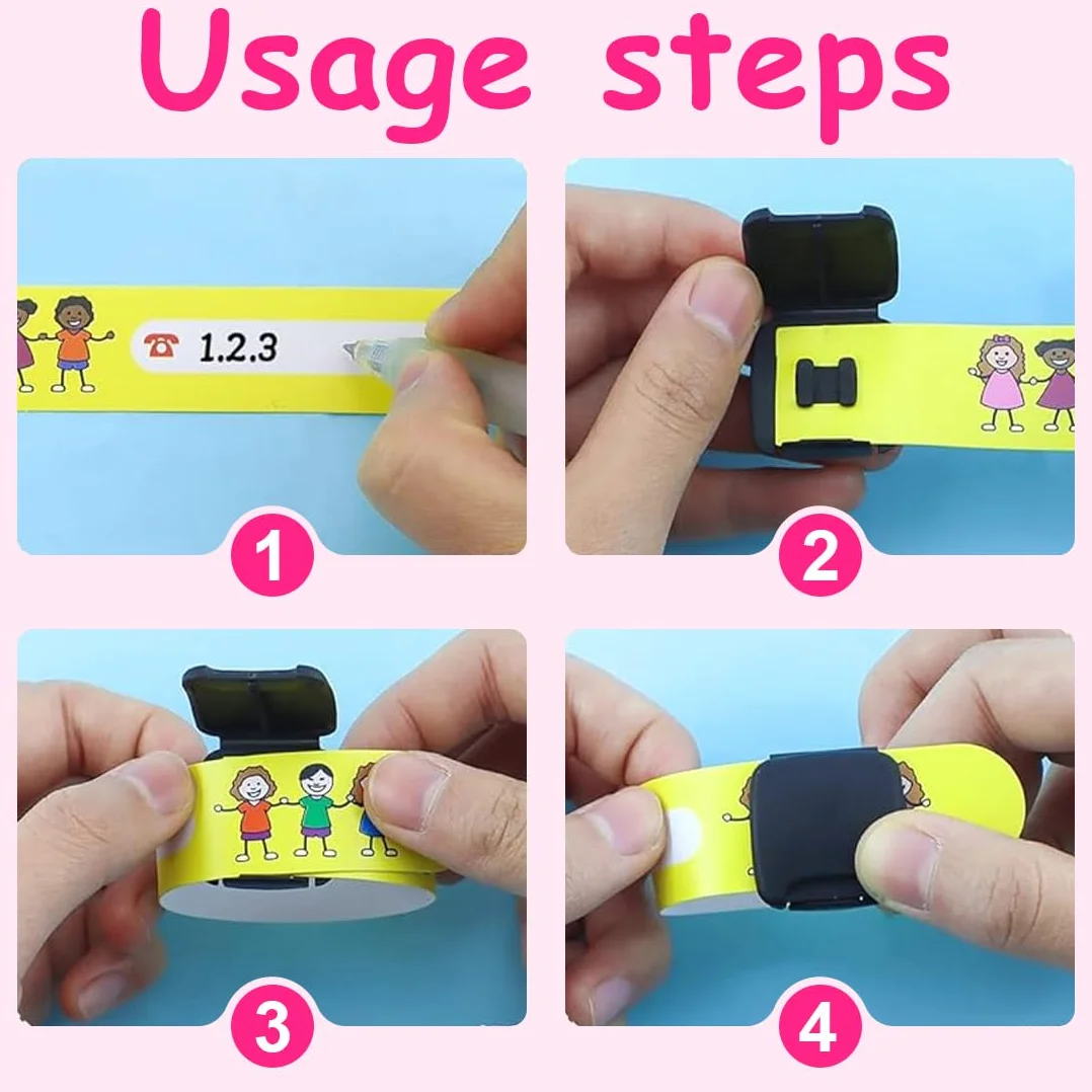 Bracelet Identification Enfant 16 Pack Réutilisable Étanche Bébé Filles Garçons