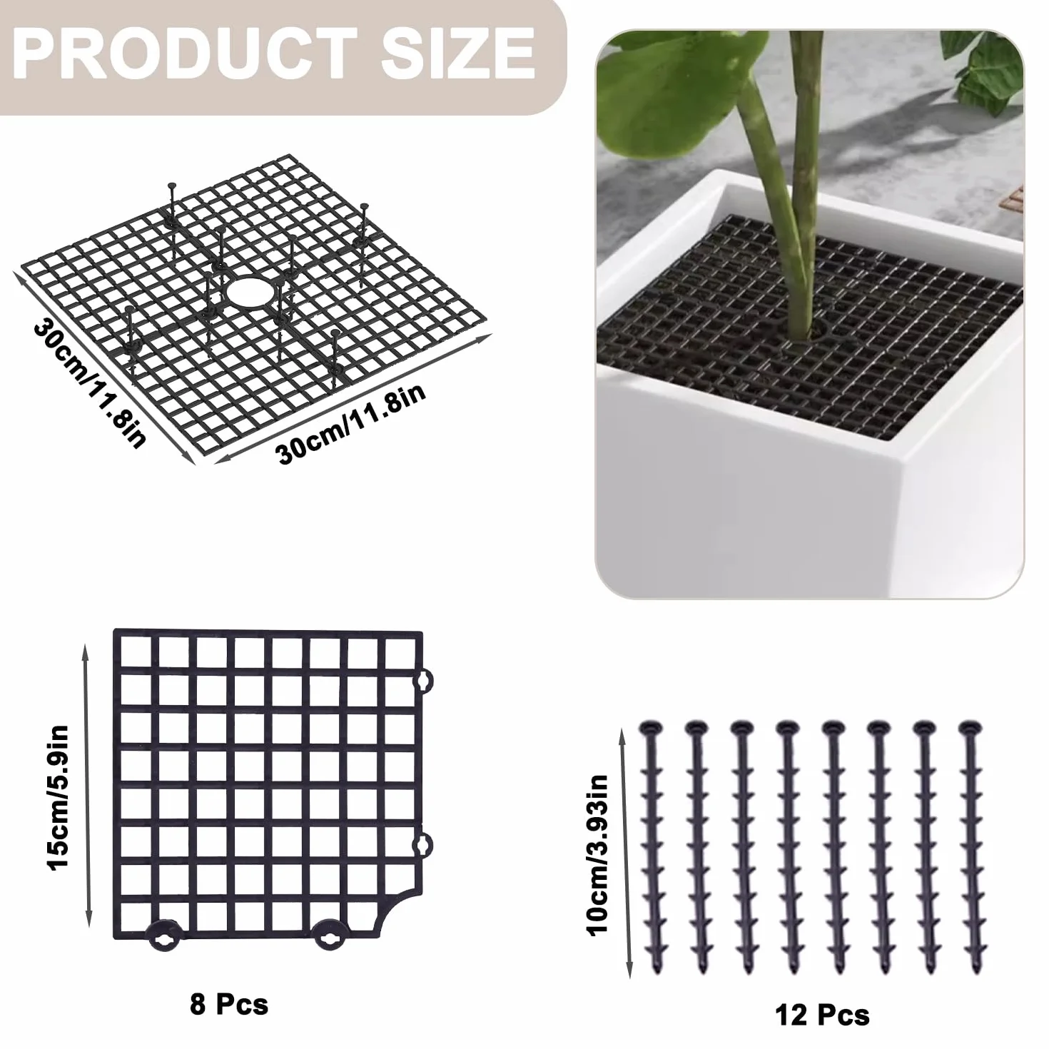 Lot de 2 grilles de protection pour pots de fleurs 30 x 30 cm carrée