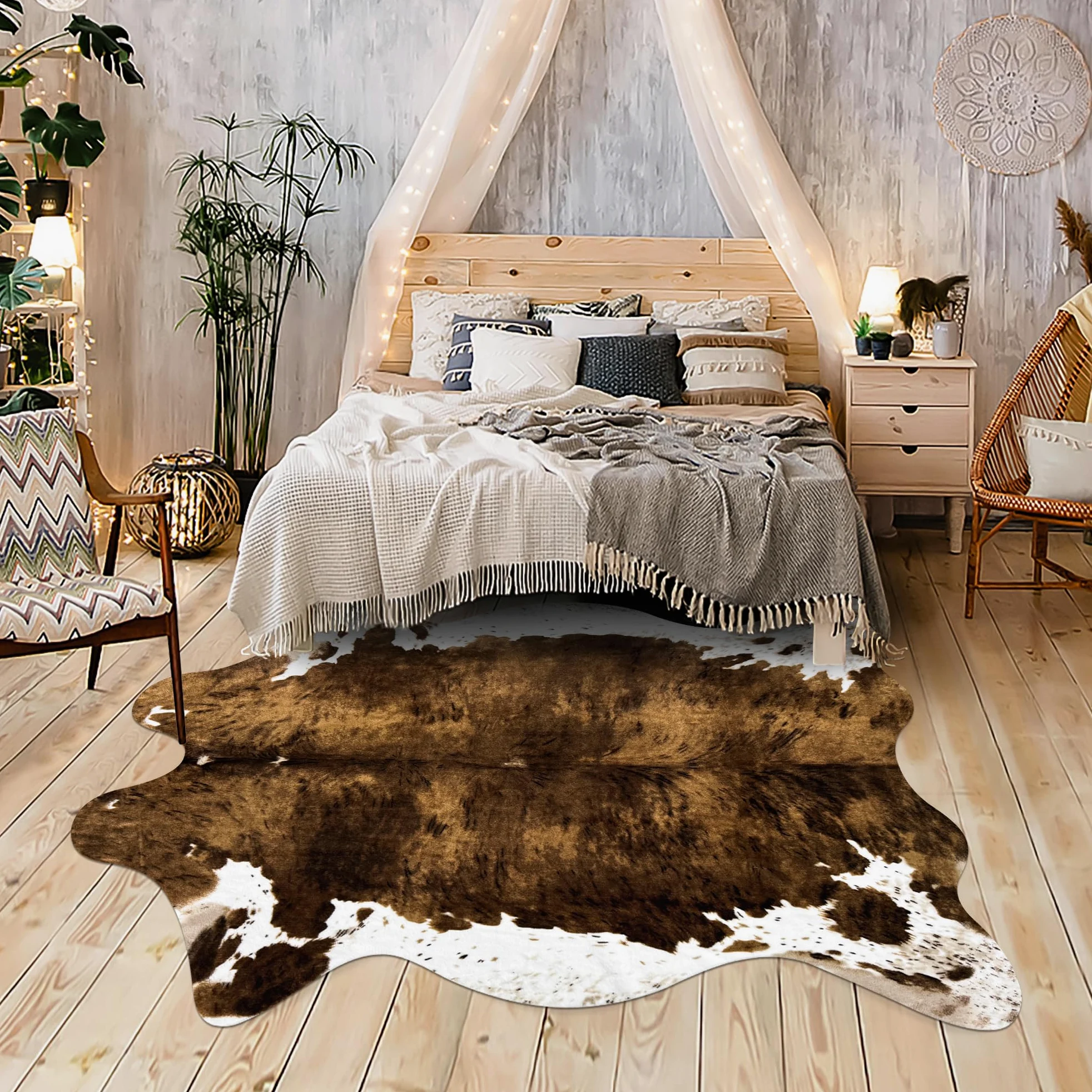 Grand tapis en cuir de vache synthétique pour chambre à coucher, salon, chambre d'enfant, bureau, table, décoration murale, marron, 1,4 x 1,6 m