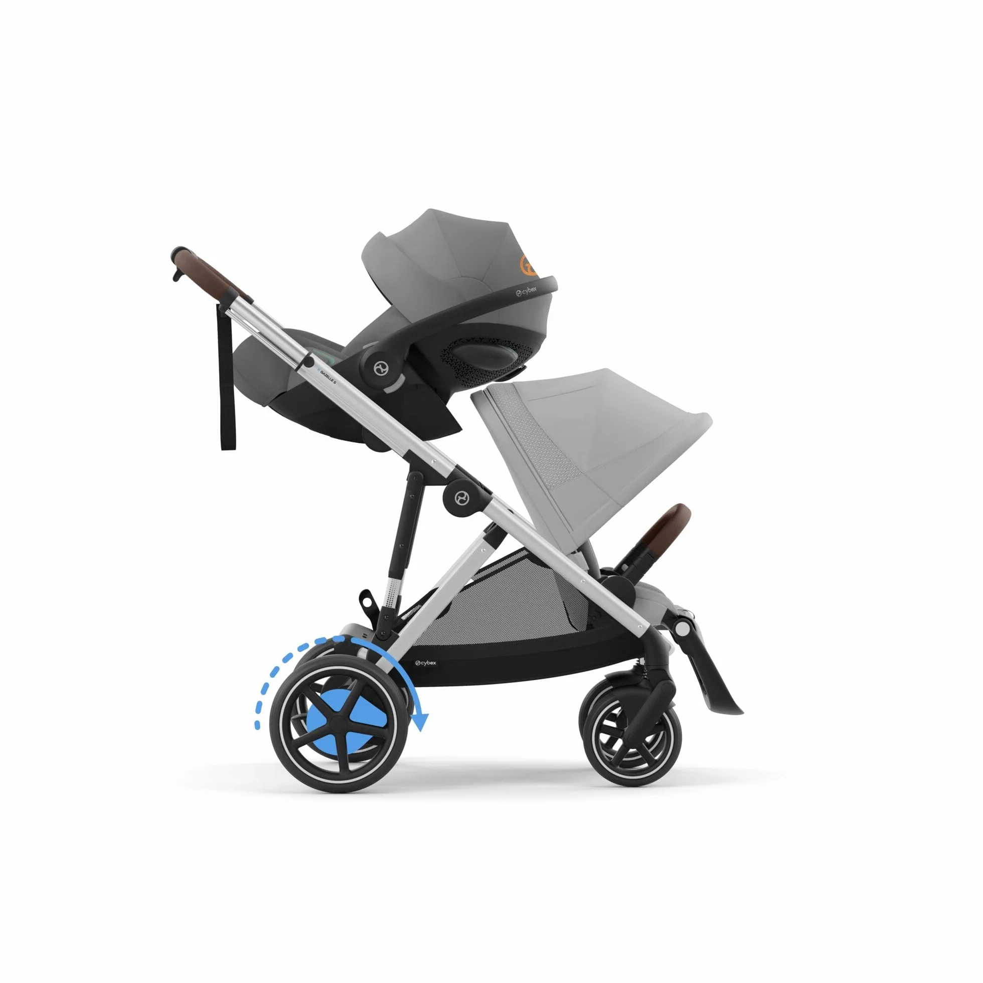 CYBEX Poussette Gold e-GAZELLE S, Système tout-en-1 avec propulsion électrique, 22 kg, Gris pierre