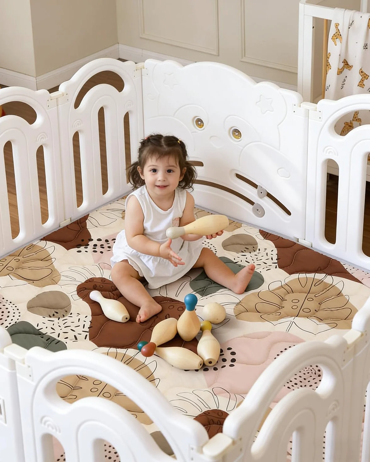Tapis d'éveil Bébé 127x127cm Antidérapant Lavable en Machine Pliable Style Bohème