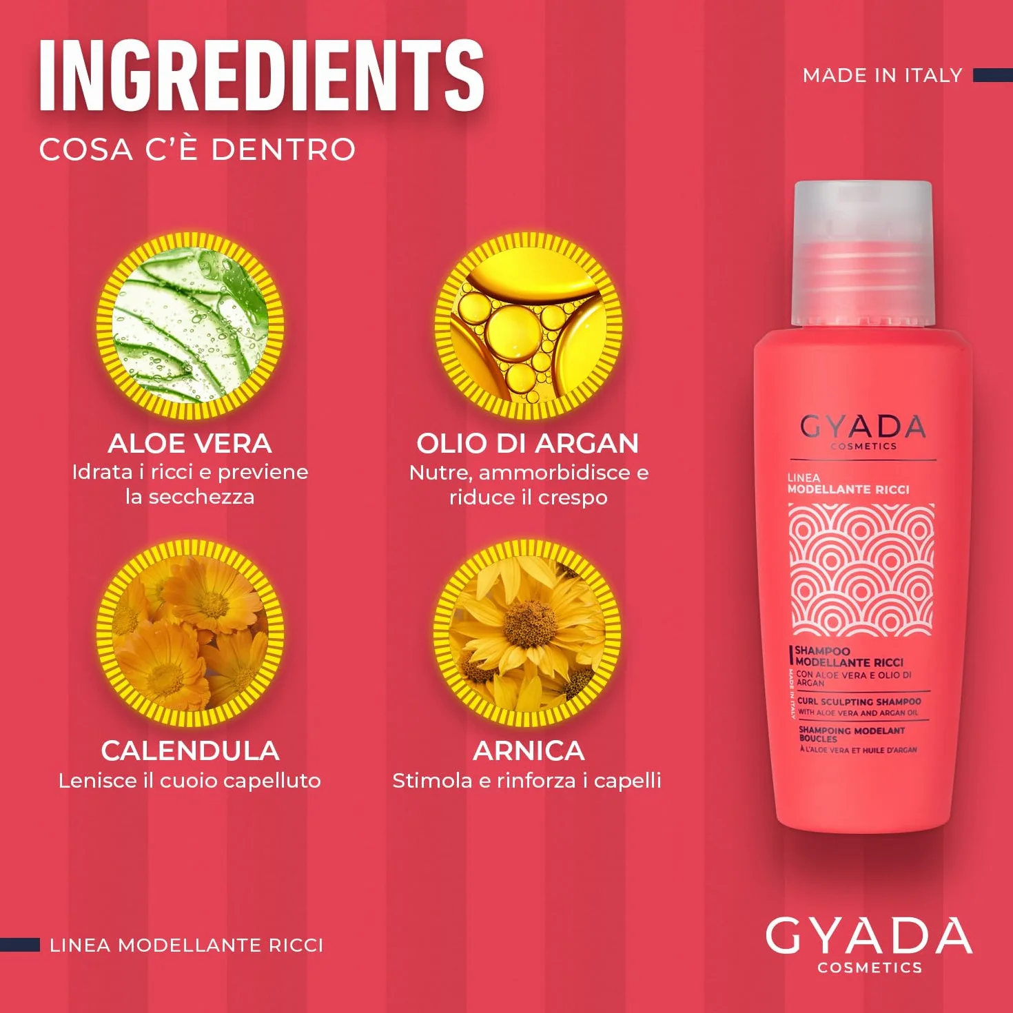 GYADA COSMETICS Shampooing Remodelant Bouclé cheveux bouclés ondulés Aloe Vera huile Argan 100 ml