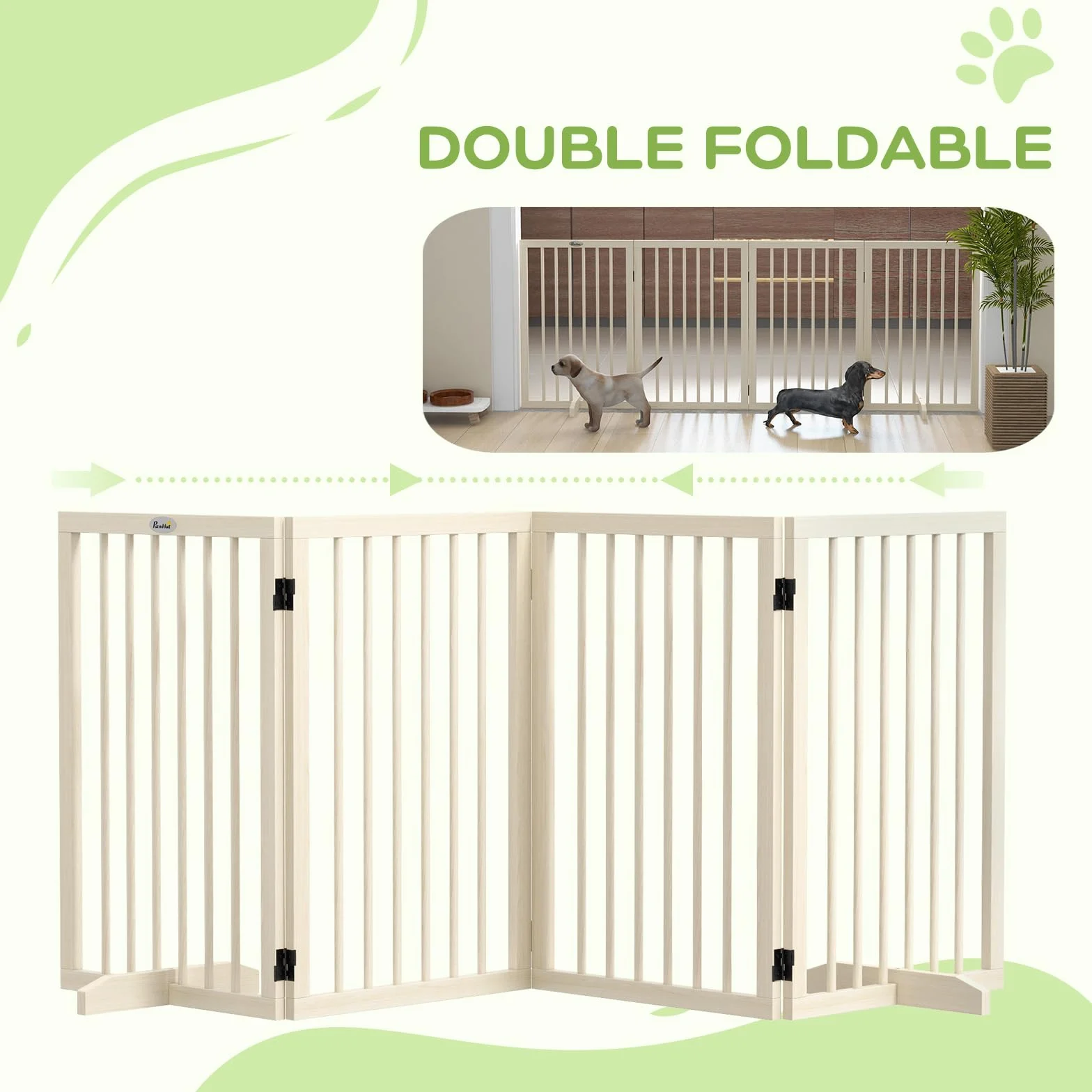 PawHut Barrière de Sécurité pour Chien Modulable Pliable 4 Panneaux Bois Naturel 206 x 35,5 x 76 cm