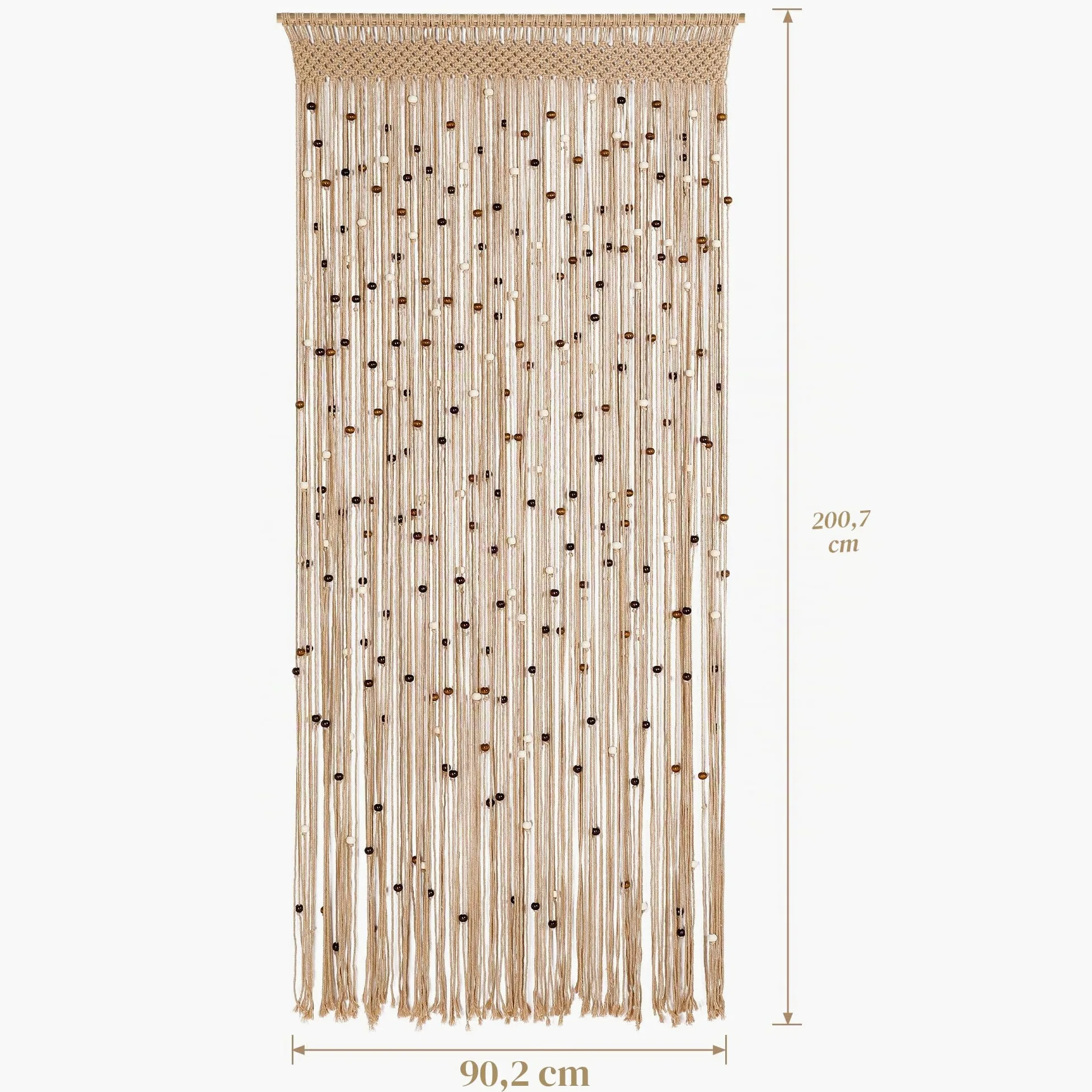 BECHAEO Rideau de perles en macramé fait à la main en coton pour porte, fenêtre, perles en bois et pompons à suspendre, séparateur de pièce, couloir, placard, chambre à coucher, décoration d'intimité,