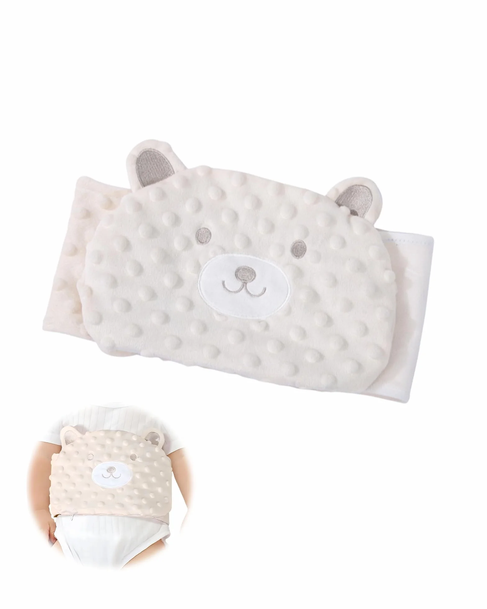 Bouillotte Bébé Anti Colique, Coussin Chauffant Micro Onde, Doublure Haricot Rouge, Velcro Réglable