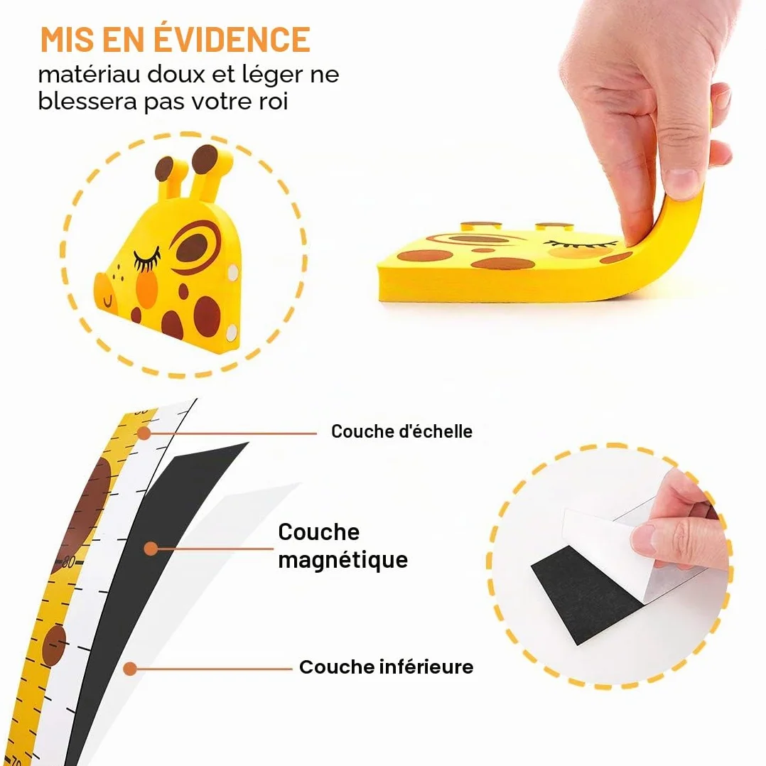 Tableau de Croissance Règle de Hauteur Girafe Toise 3D Support Ecriture Taille Appuie-Tête Amovible EVA Stickers Muraux Chambre d'Enfants
