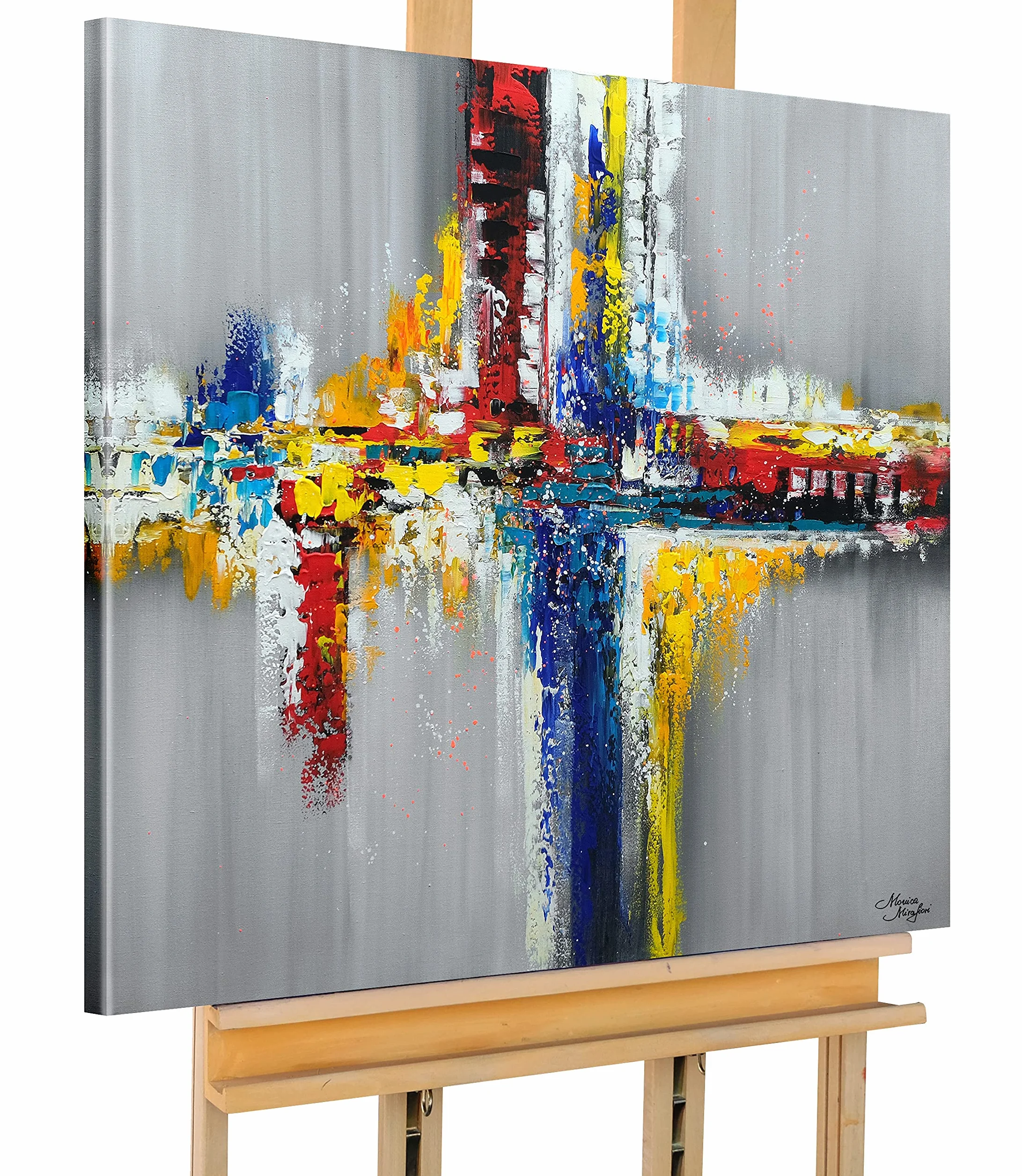 Tableau Peint à la Main 90x90 cm Toile sur Cadre en Bois Monica Mirafiori