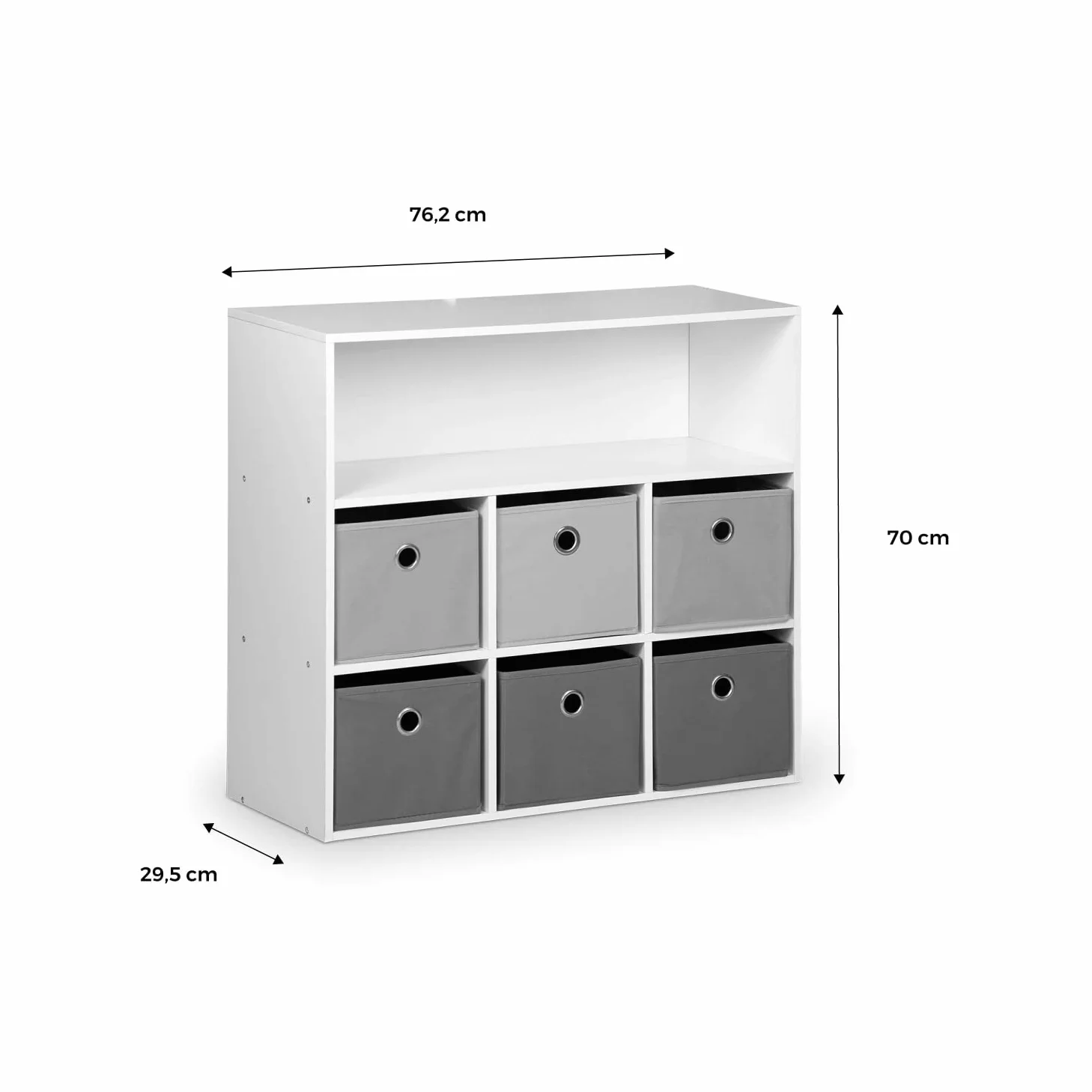 Alice's Home - Meuble de Rangement pour Enfant. Blanc - Camille - avec 7 Compartiments et 6 paniers Gris et Bleus