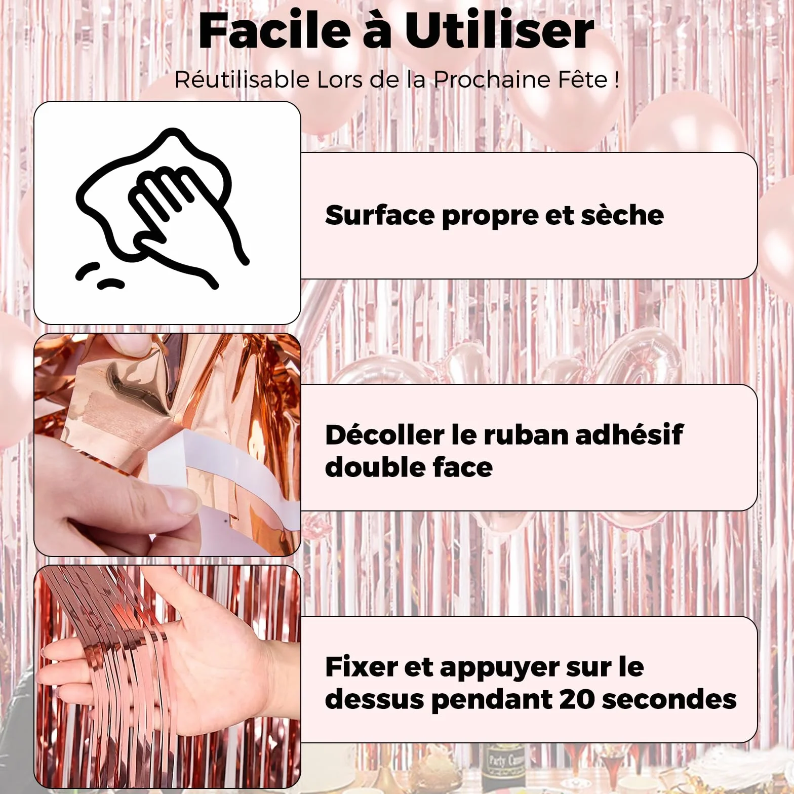 Rideaux Métallique Rosegold Brillant Tinsel 1x2m Décoration Feuille de Paillettes Aluminium