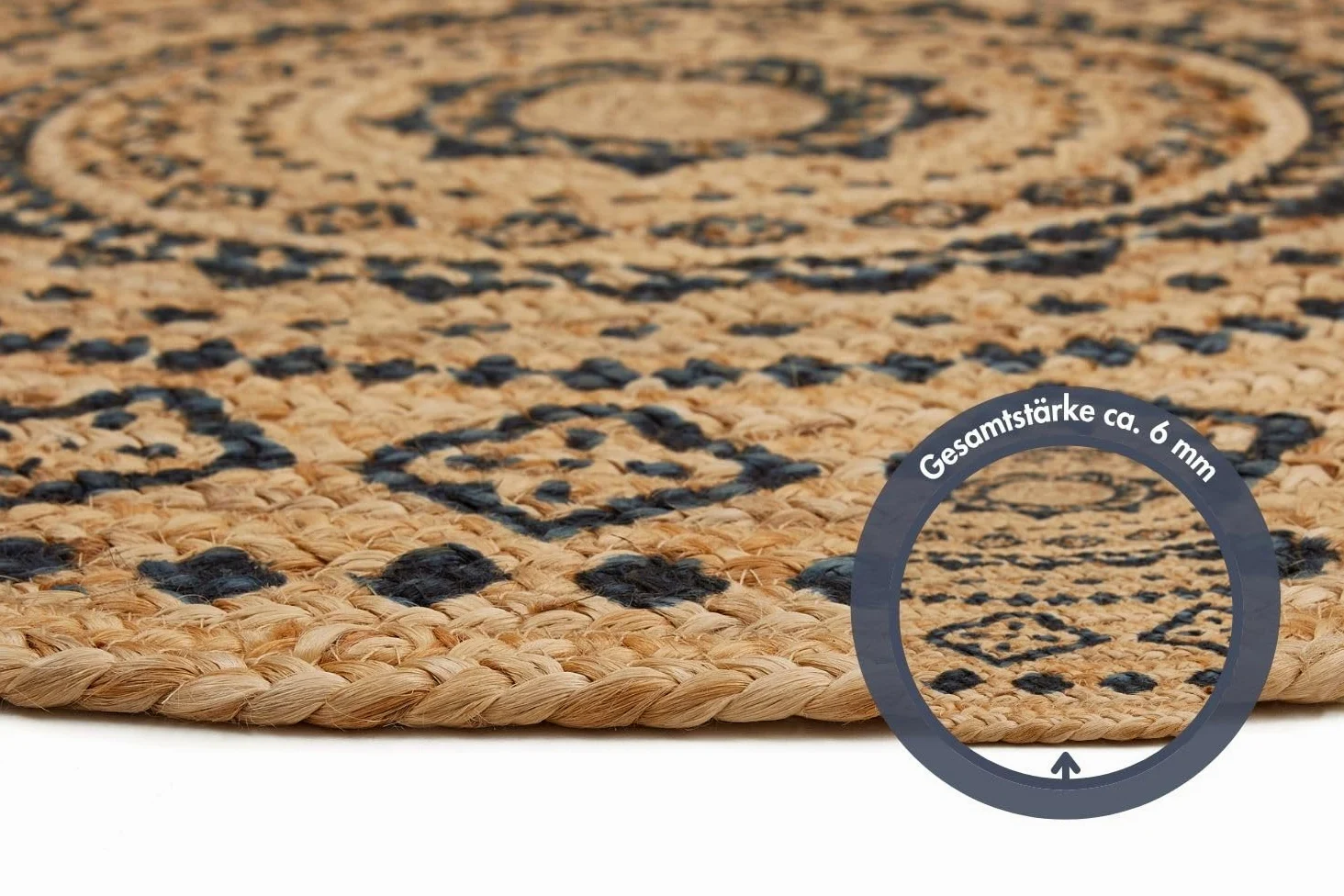 -LUXOR- living Tapis Mamda - Tapis Rond en Jute - Convient également comme Tapis de Chambre à Coucher - Tapis bohème Durable Beige - Tapis de Salon - Produit Naturel 120 cm - Rond - Ornement