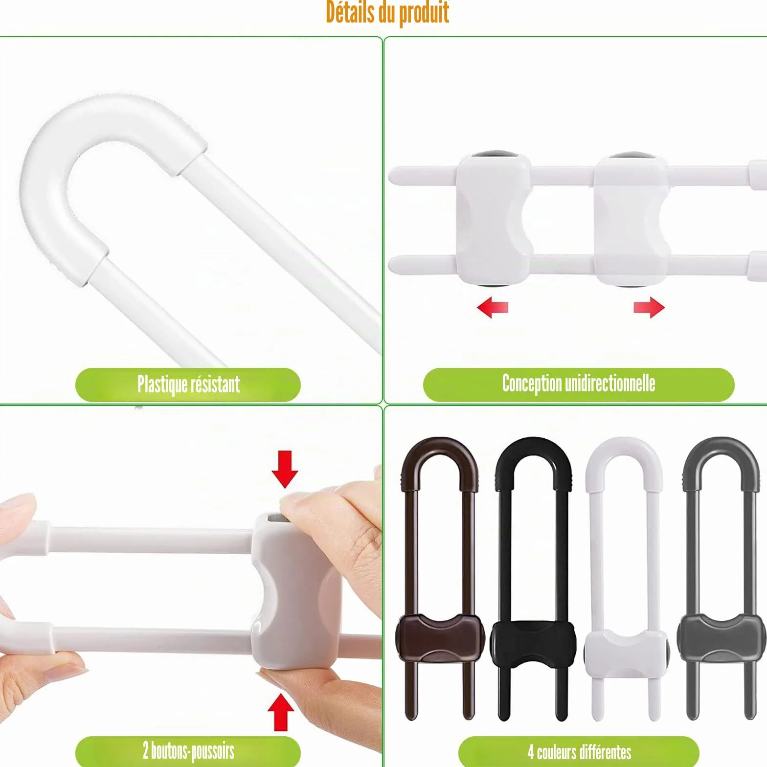 RUIJIE Bloc Porte Securite de Placard 4 Pièces Bebe, Sécurité Enfant Tiroir Armoires Verrous Cabinet