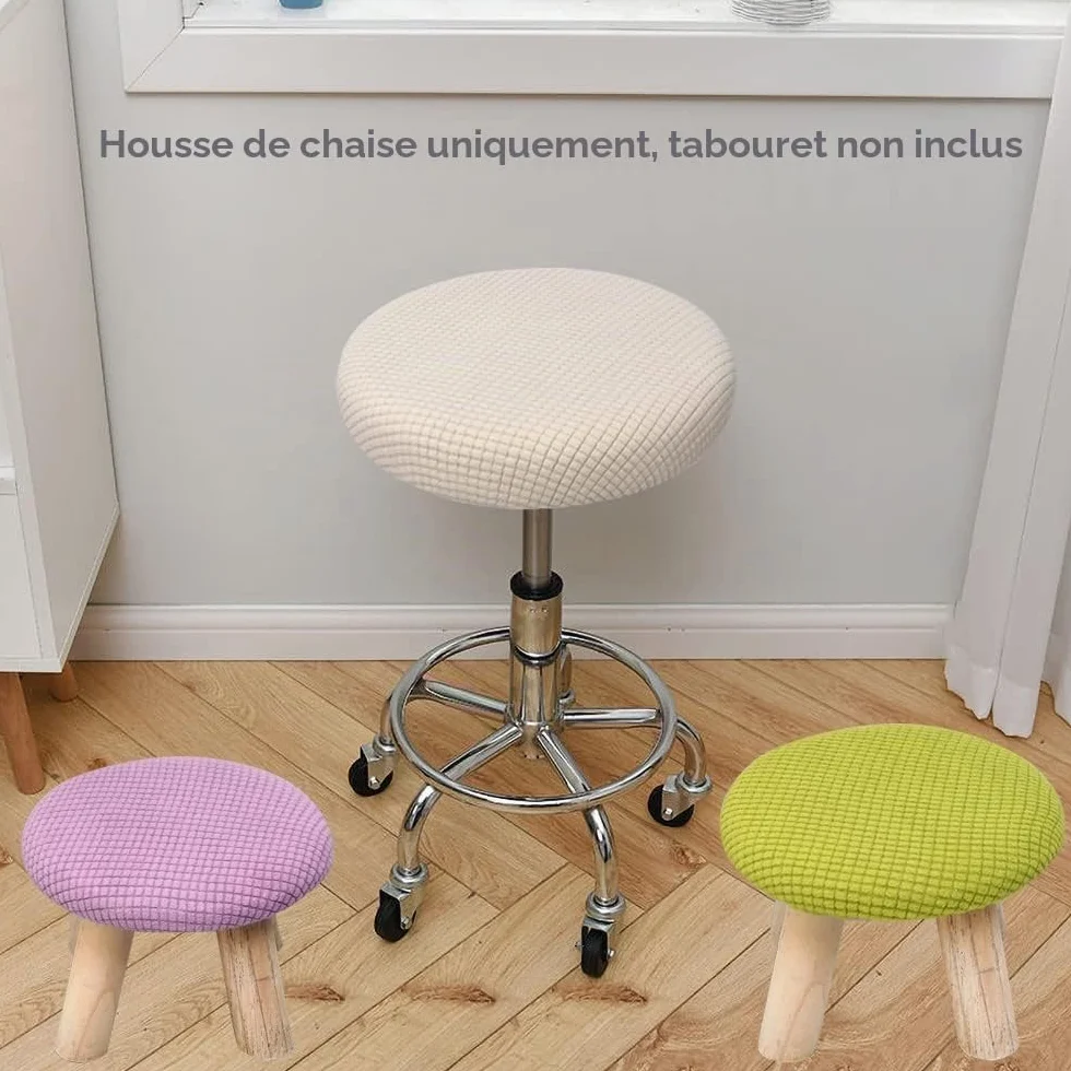 Housses de tabouret rondes Lot de 2, 30-40 cm, élastiques, lavables, blanches