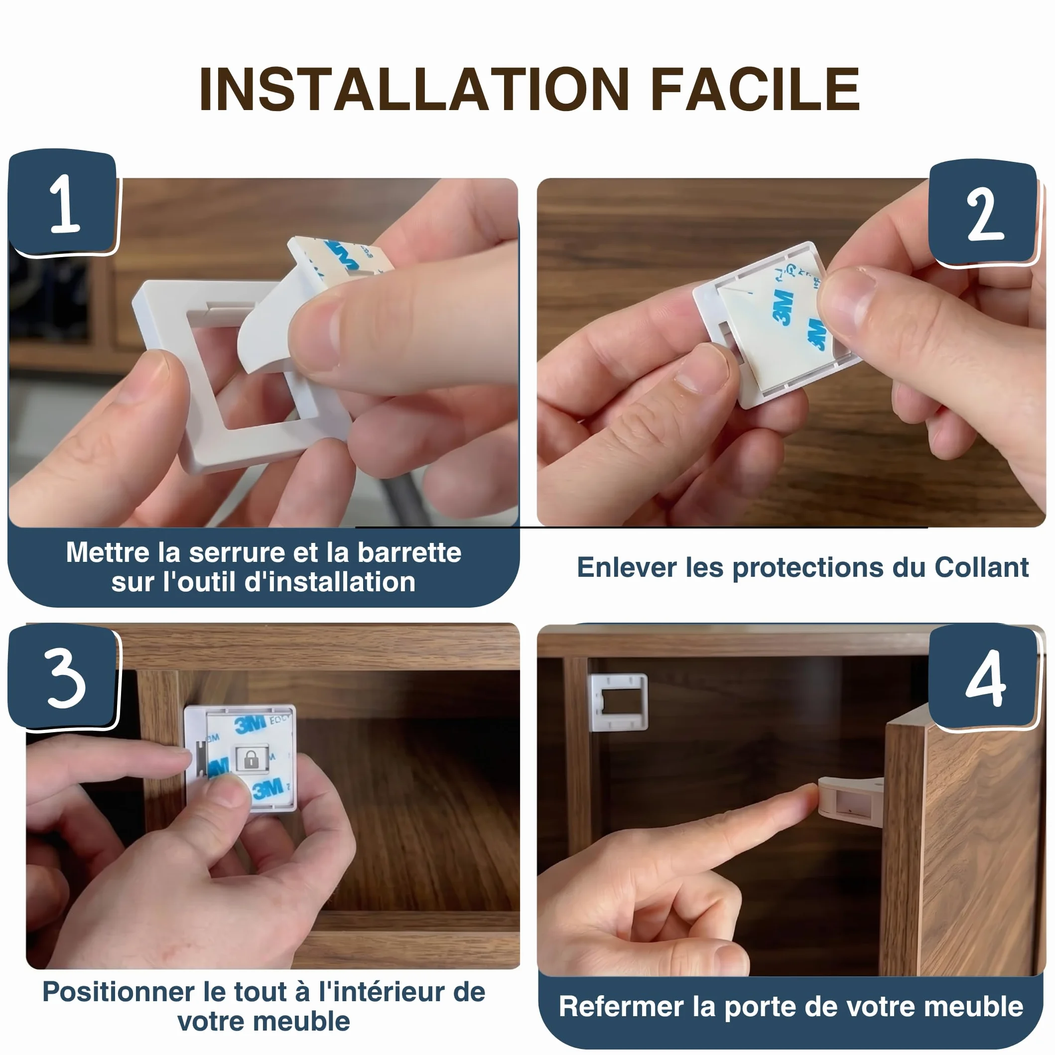 Serrure Magnétique Invisible 10 Verrous 2 Clés Protection Placards Portes Tiroirs Blocage Sans Perçage